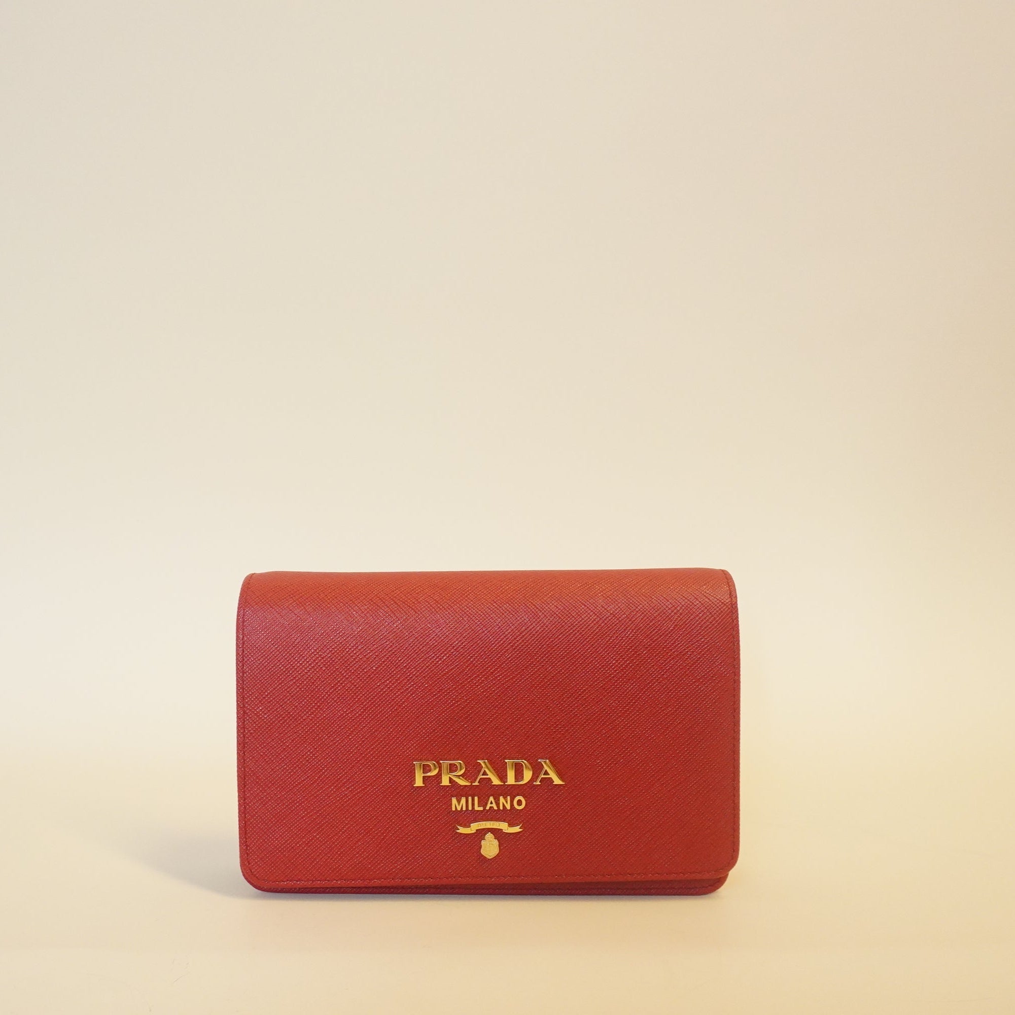 PRE-OWNED Red Saffiano Leather Mini Crossbody Bag