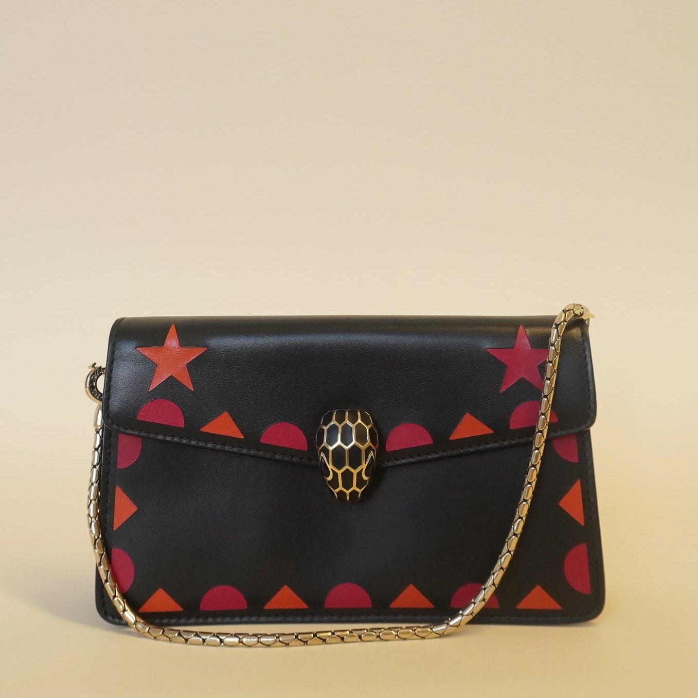 PRE-OWNED Leather Mini Serpenti Forever Star Studs Black Shoulder Bag