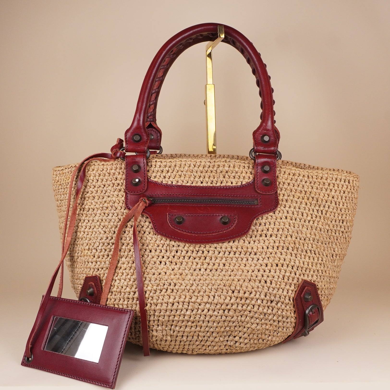 PRE-OWNED Raffia Calfskin Panier Basket Tote