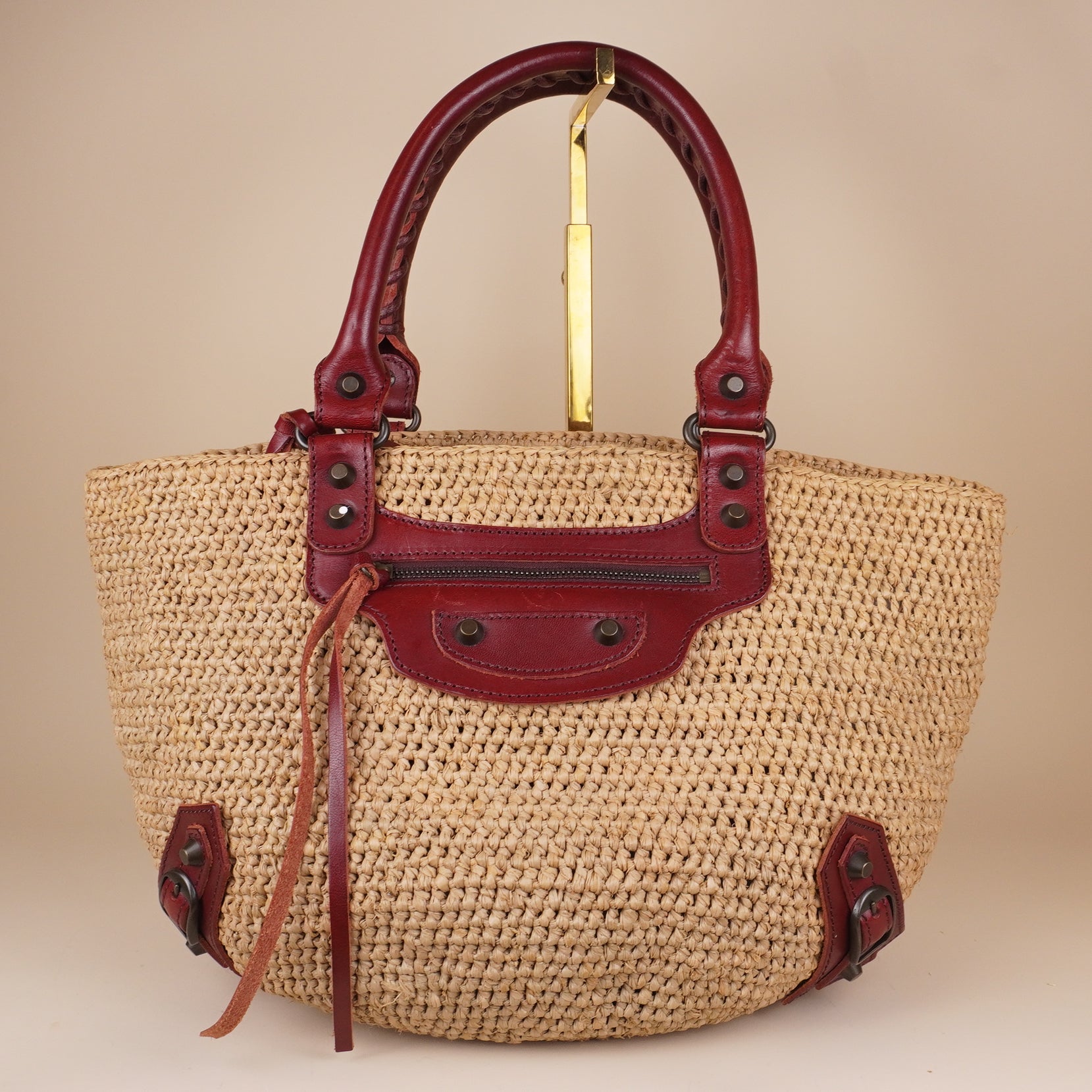 PRE-OWNED Raffia Calfskin Panier Basket Tote