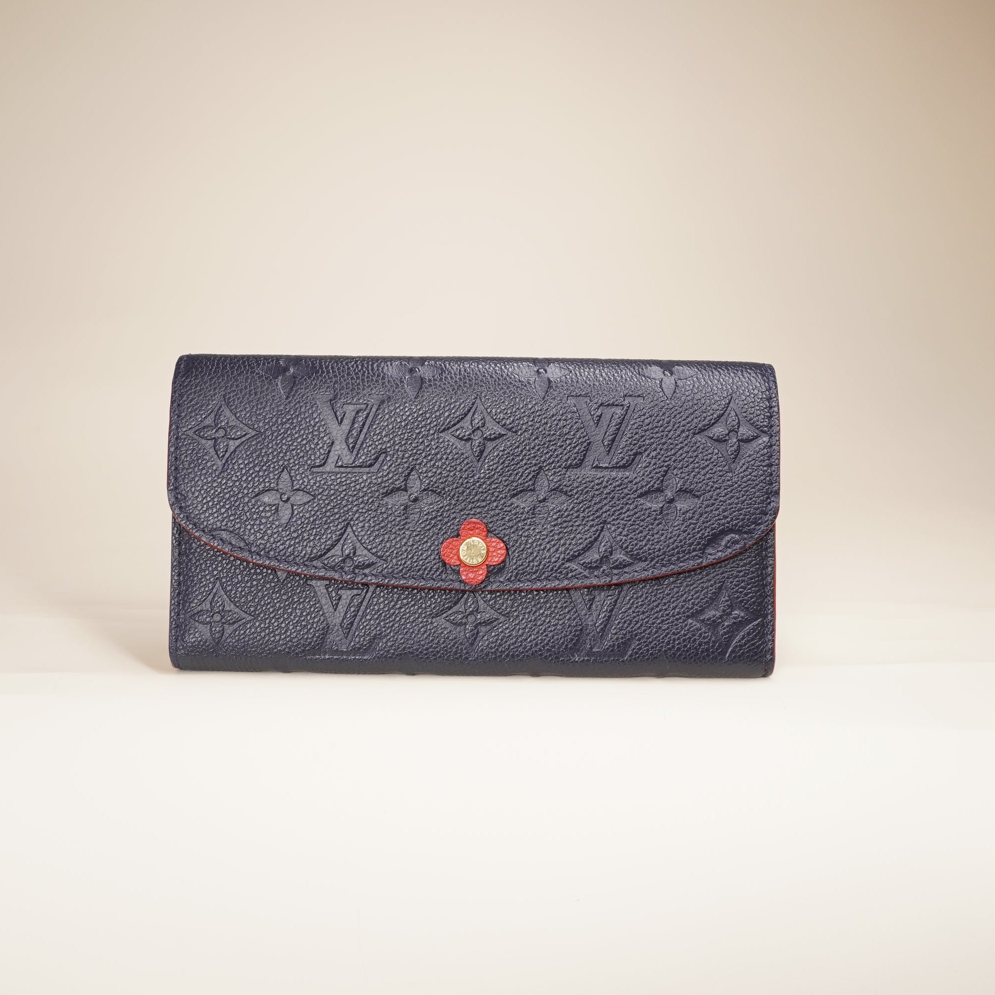  PRE-OWNED LV Monogram Empreinte Leather Emilie Bloom Flower Wallet Navy Red