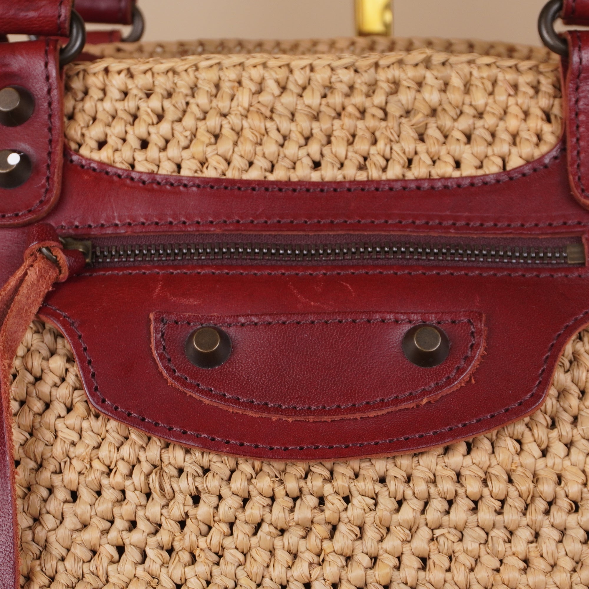 PRE-OWNED Raffia Calfskin Panier Basket Tote