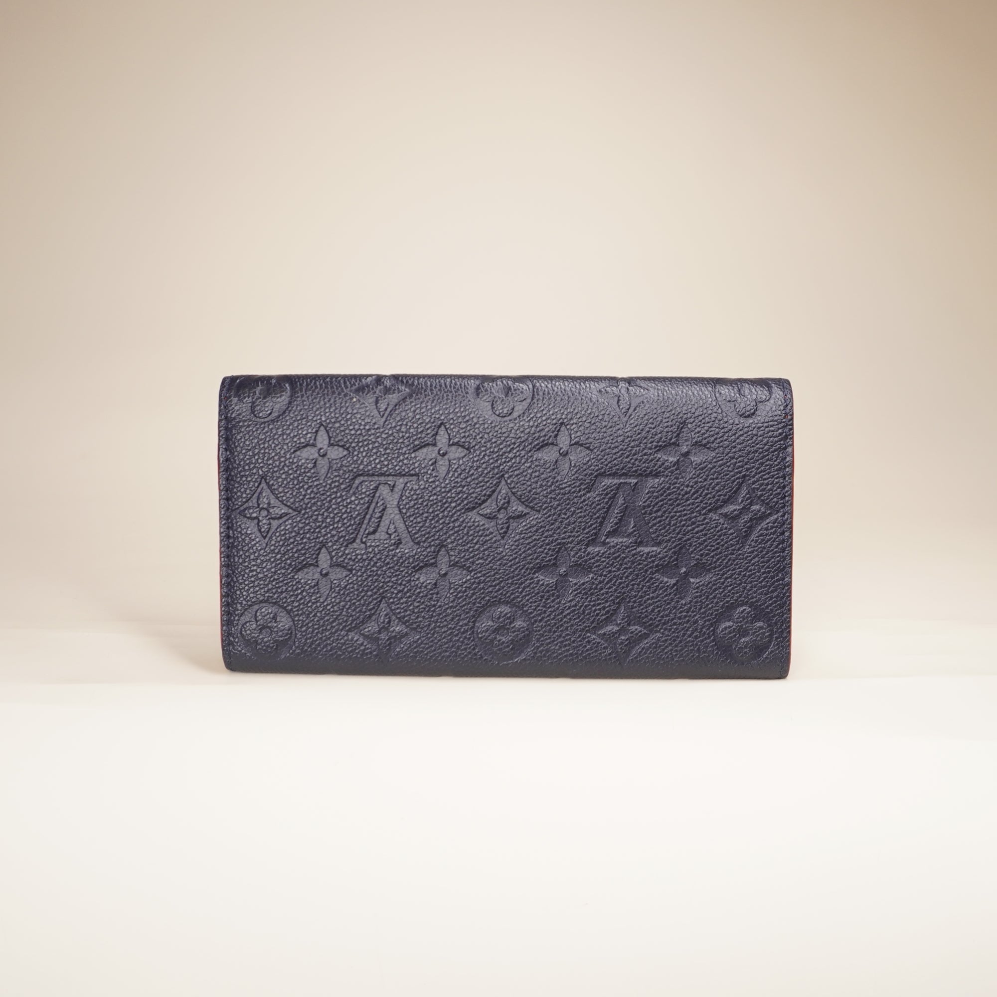  PRE-OWNED LV Monogram Empreinte Leather Emilie Bloom Flower Wallet Navy Red
