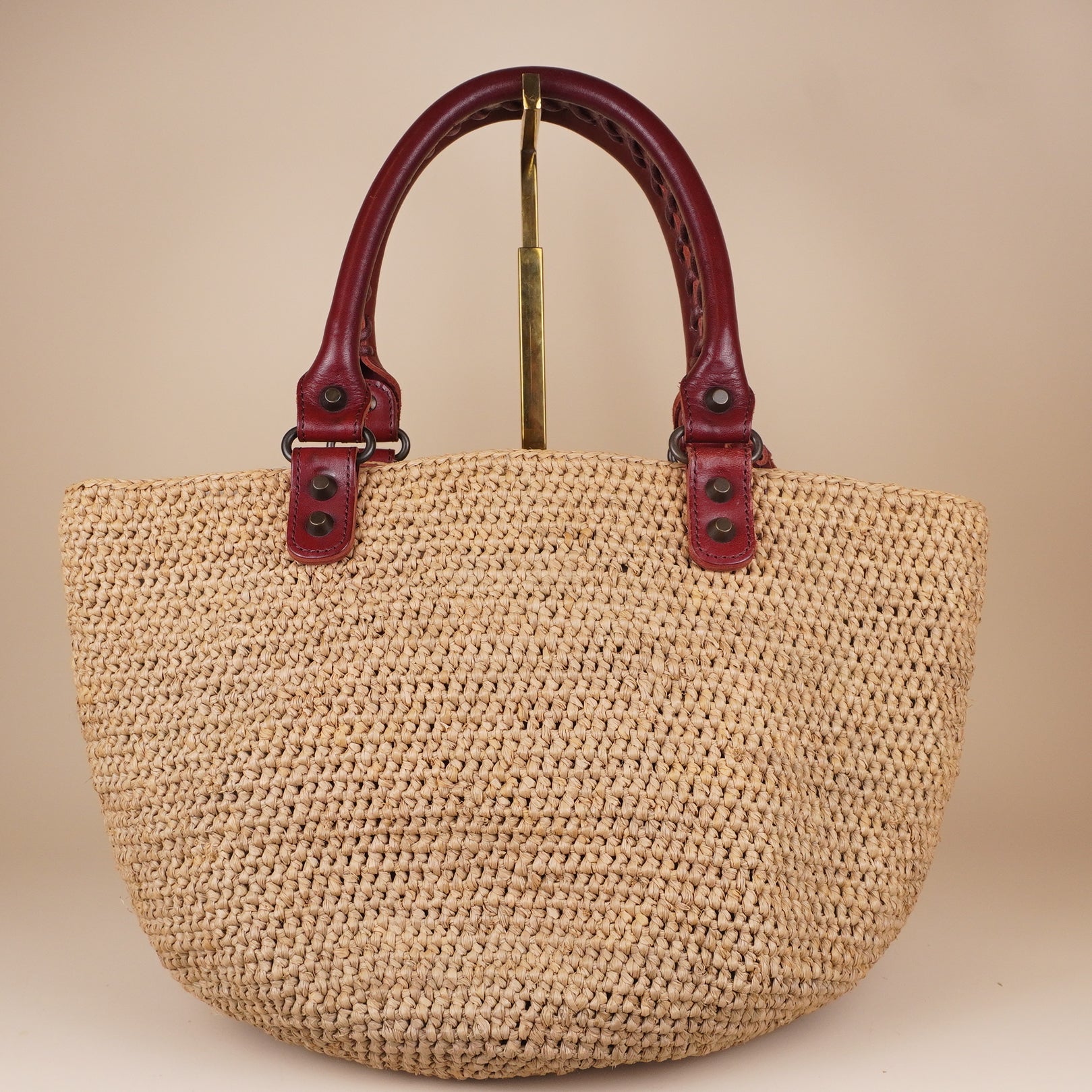 PRE-OWNED Raffia Calfskin Panier Basket Tote