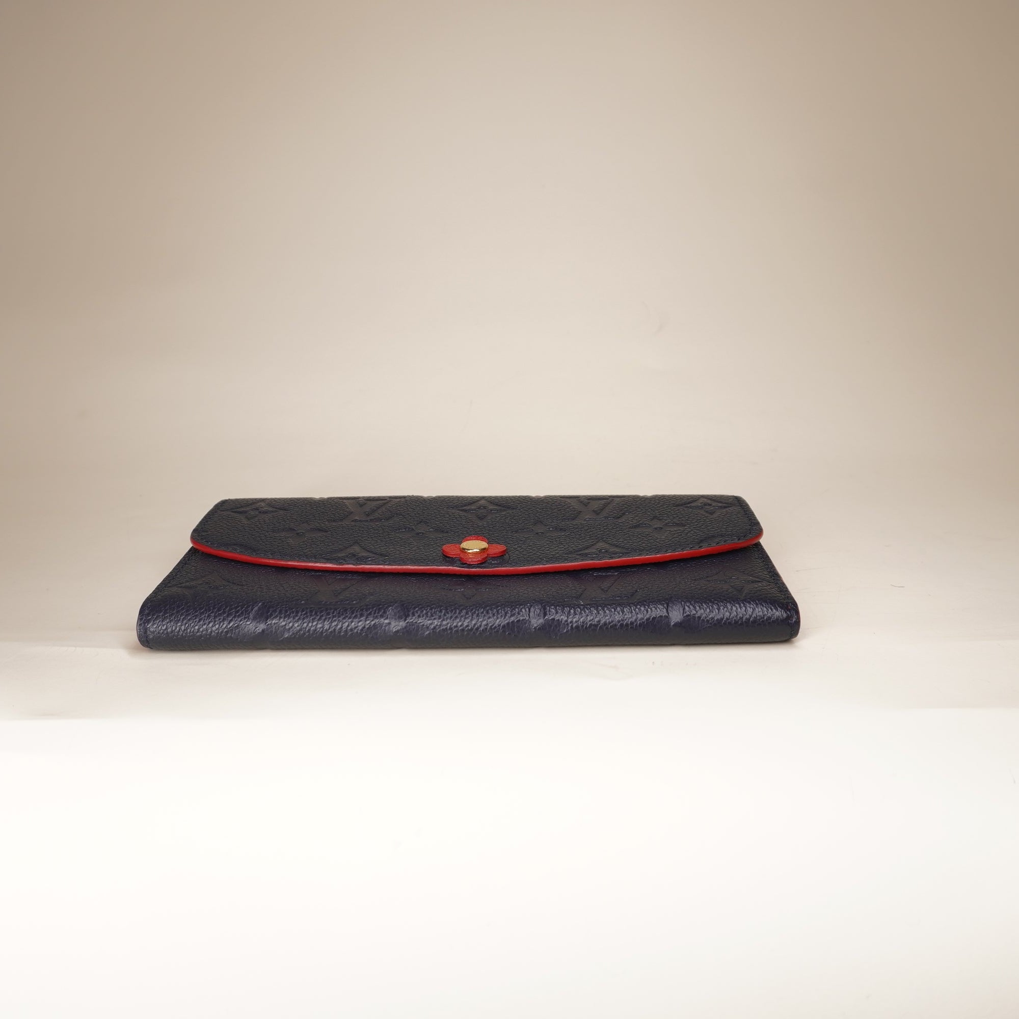  PRE-OWNED LV Monogram Empreinte Leather Emilie Bloom Flower Wallet Navy Red