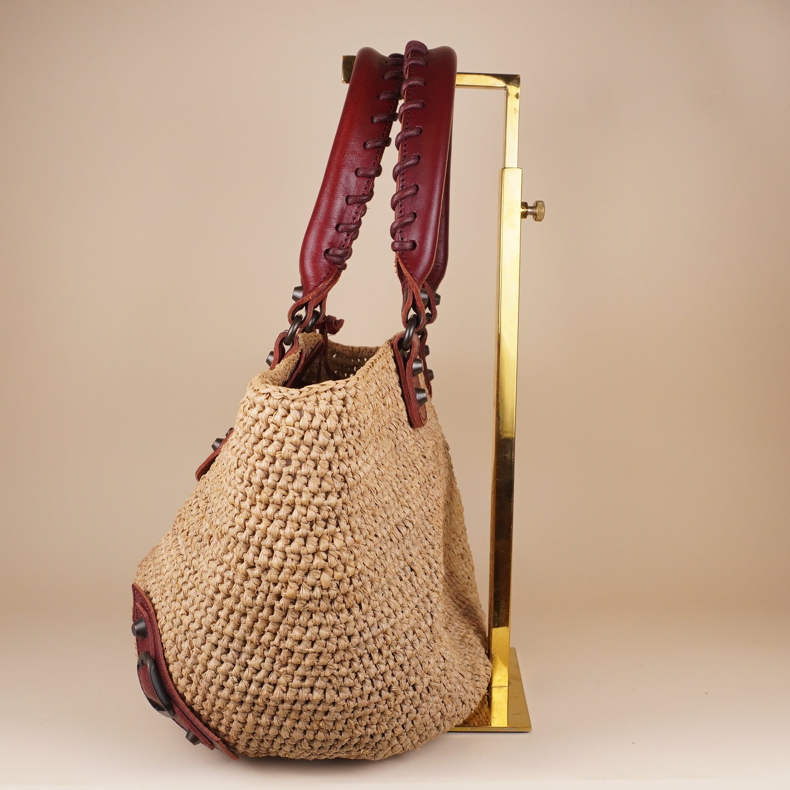 PRE-OWNED Raffia Calfskin Panier Basket Tote