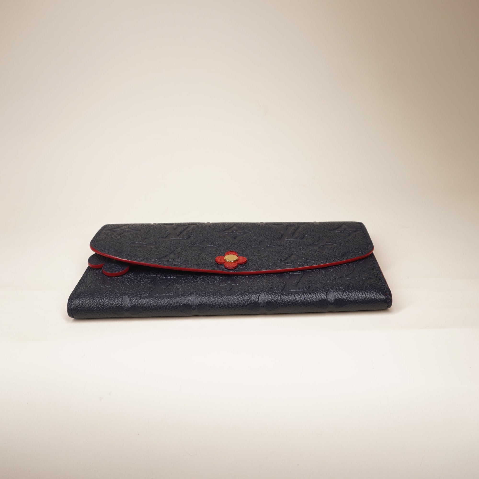  PRE-OWNED LV Monogram Empreinte Leather Emilie Bloom Flower Wallet Navy Red