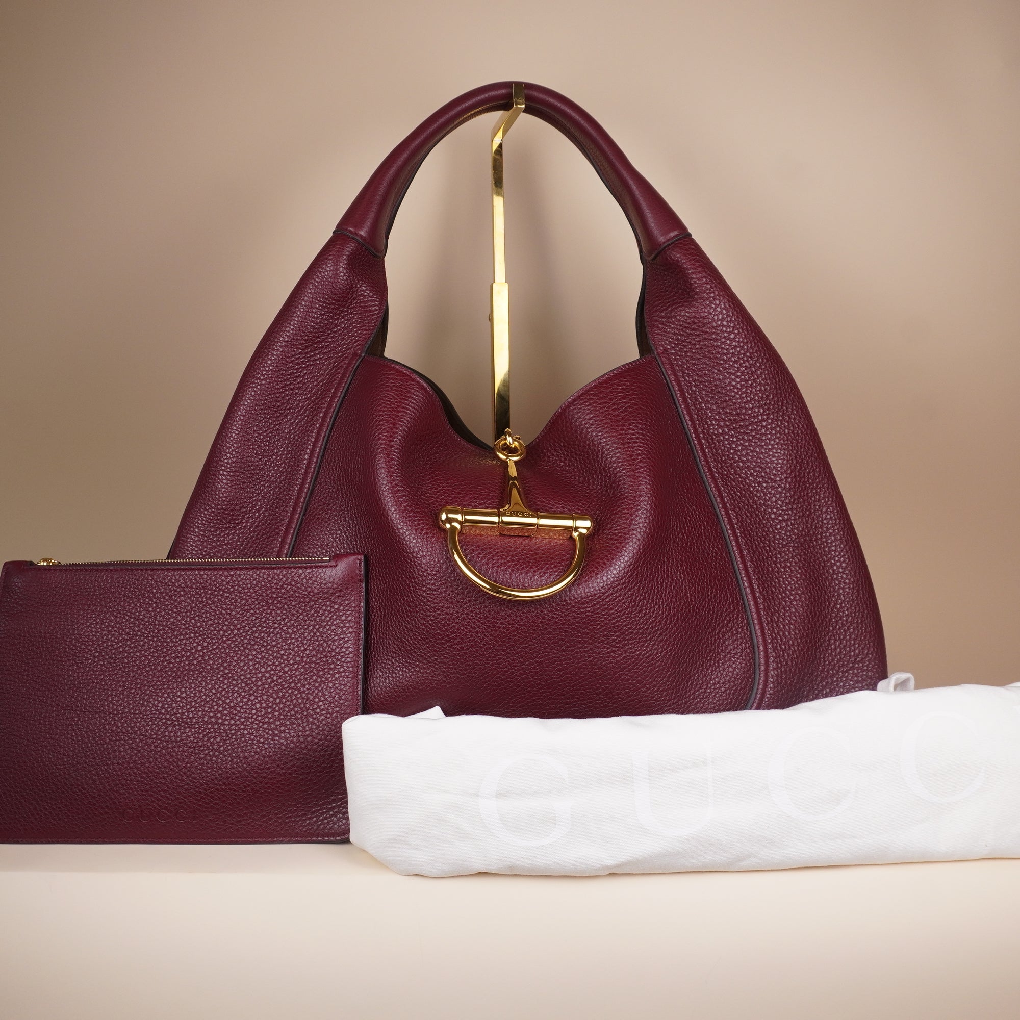 PRE-OWNED GG Dark Red Grained Calfskin Leather Softbit Shoulder Bag