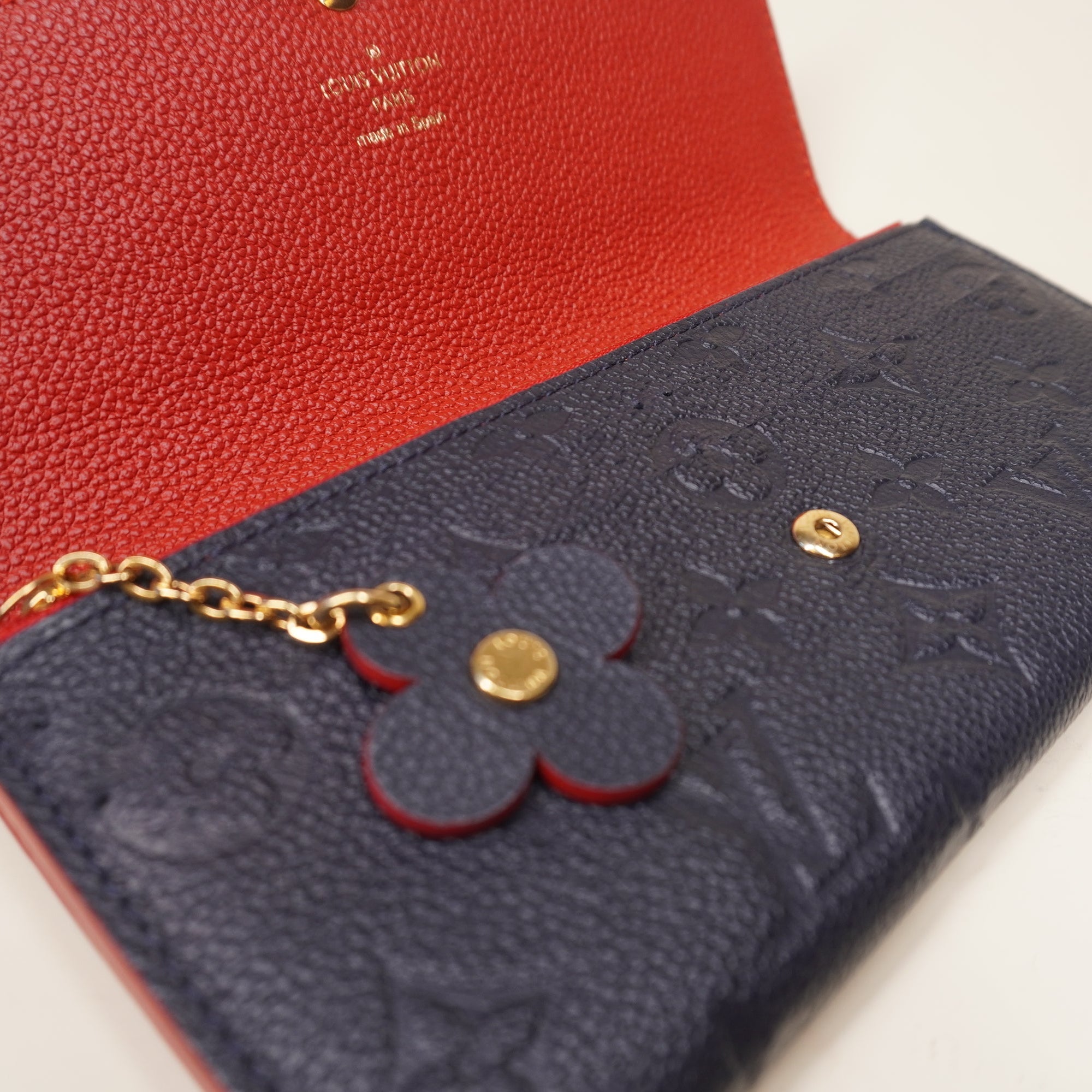  PRE-OWNED LV Monogram Empreinte Leather Emilie Bloom Flower Wallet Navy Red