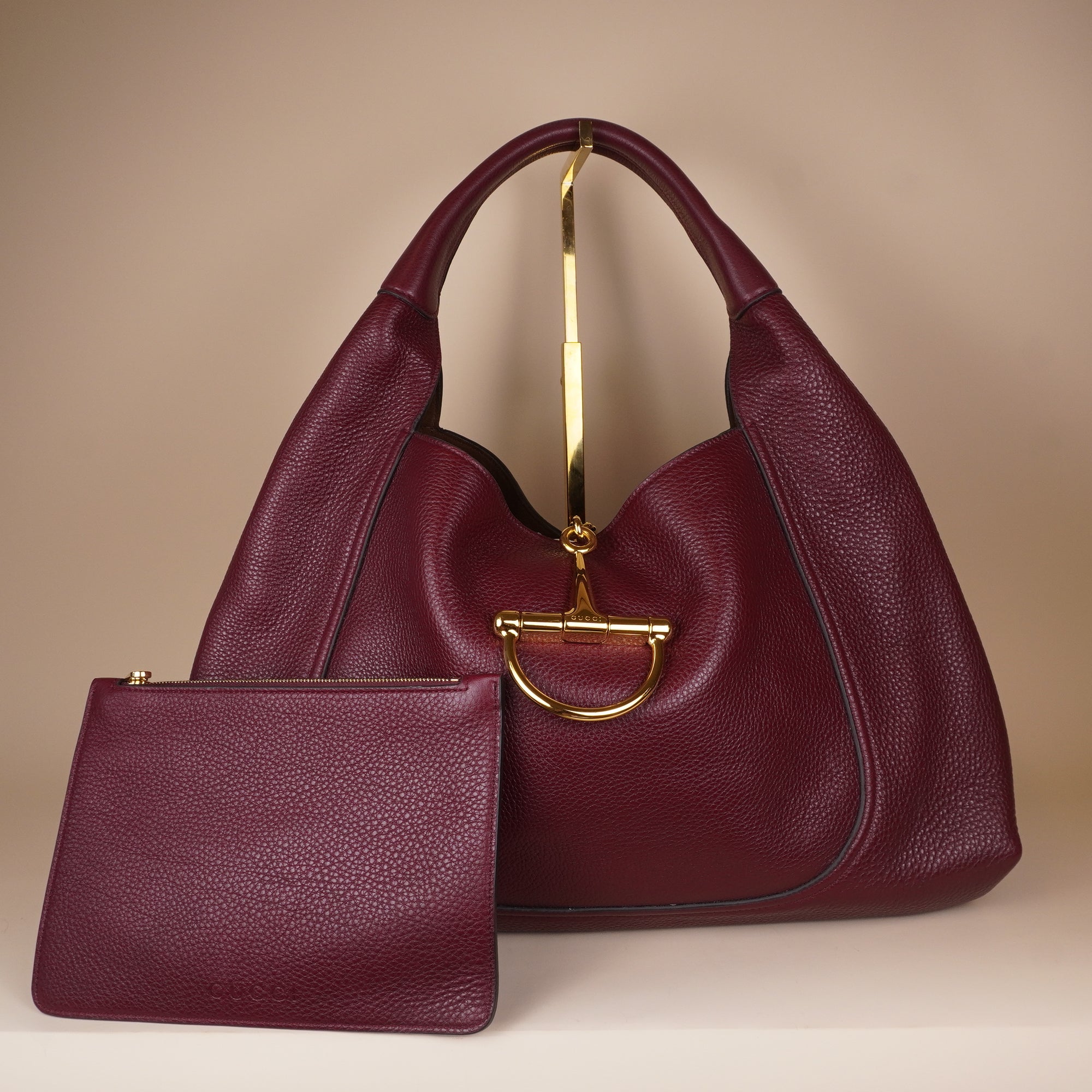 PRE-OWNED GG Dark Red Grained Calfskin Leather Softbit Shoulder Bag