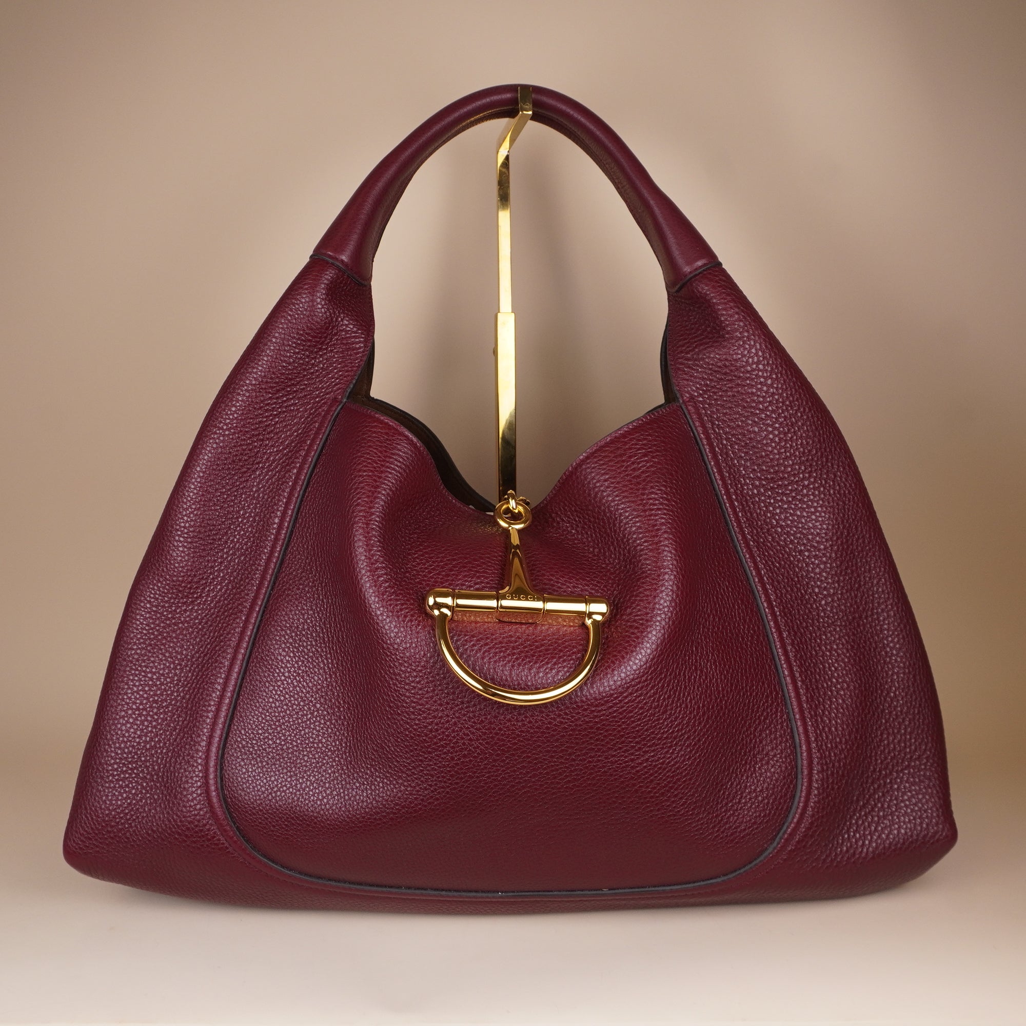PRE-OWNED GG Dark Red Grained Calfskin Leather Softbit Shoulder Bag