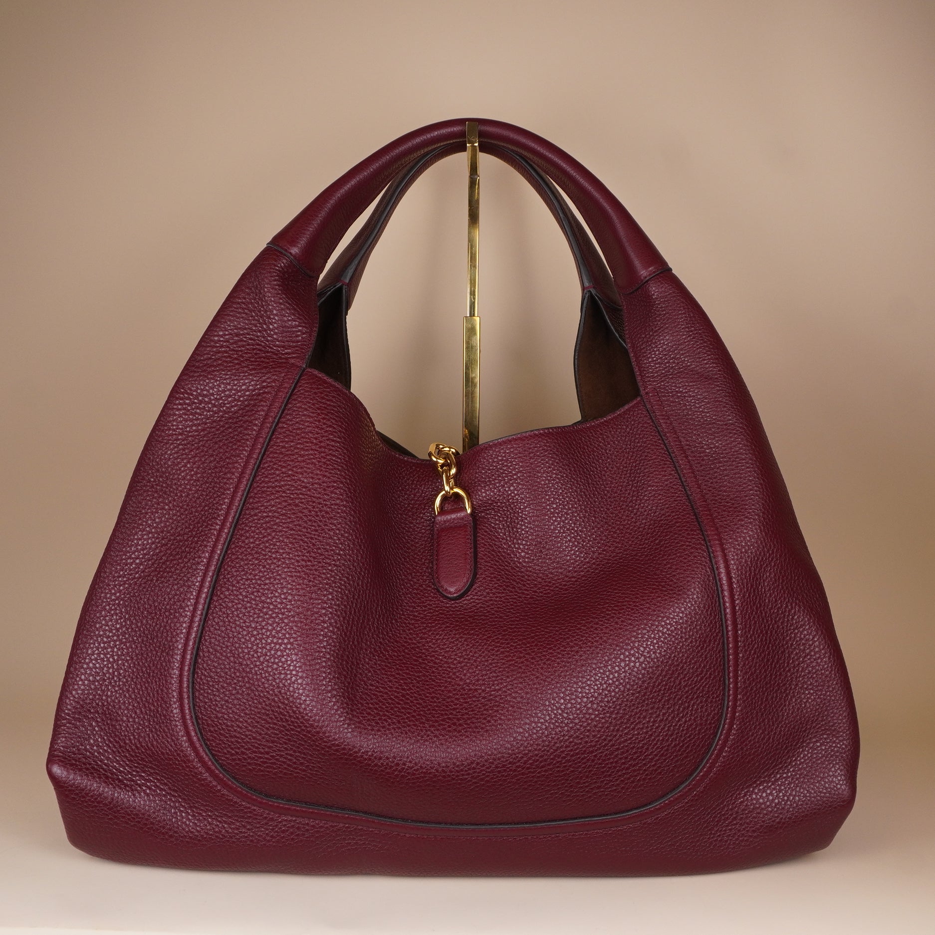 PRE-OWNED GG Dark Red Grained Calfskin Leather Softbit Shoulder Bag