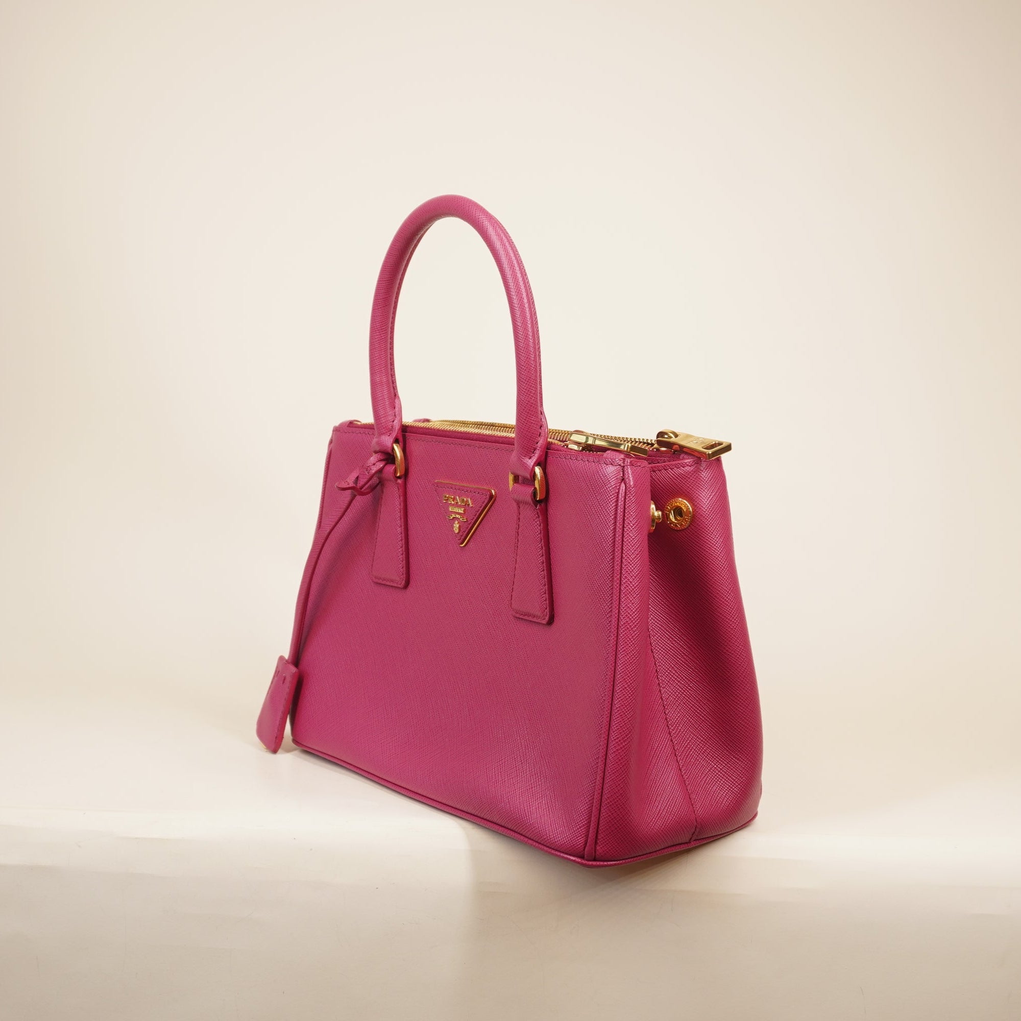 PRE-OWNED Saffiano Small Galleria Double Zip Tote Pink Shoulder Bag