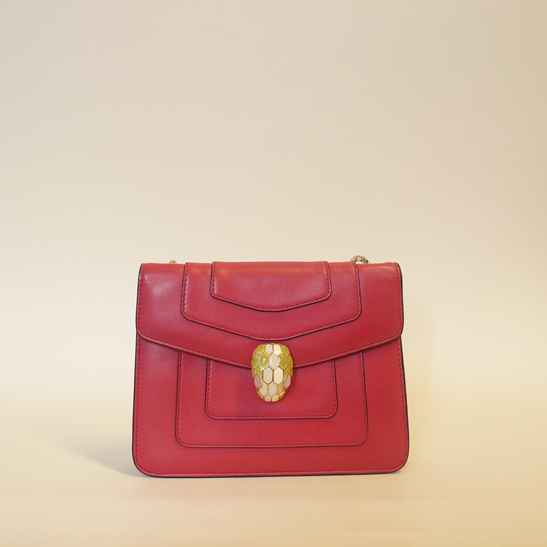 PRE-OWNED Red Serpenti Forever Square Shoulder Bag Leather Small