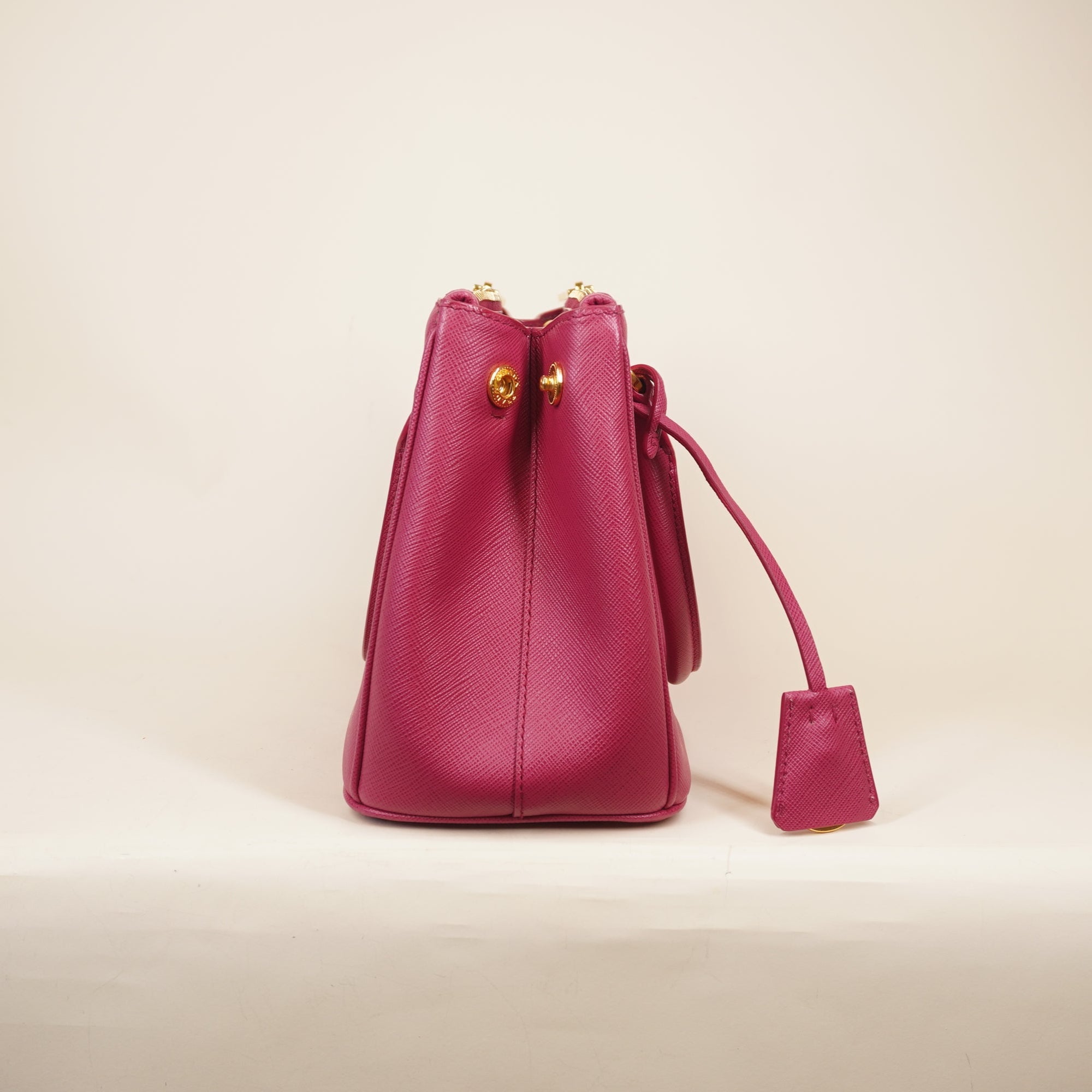 PRE-OWNED Saffiano Small Galleria Double Zip Tote Pink Shoulder Bag