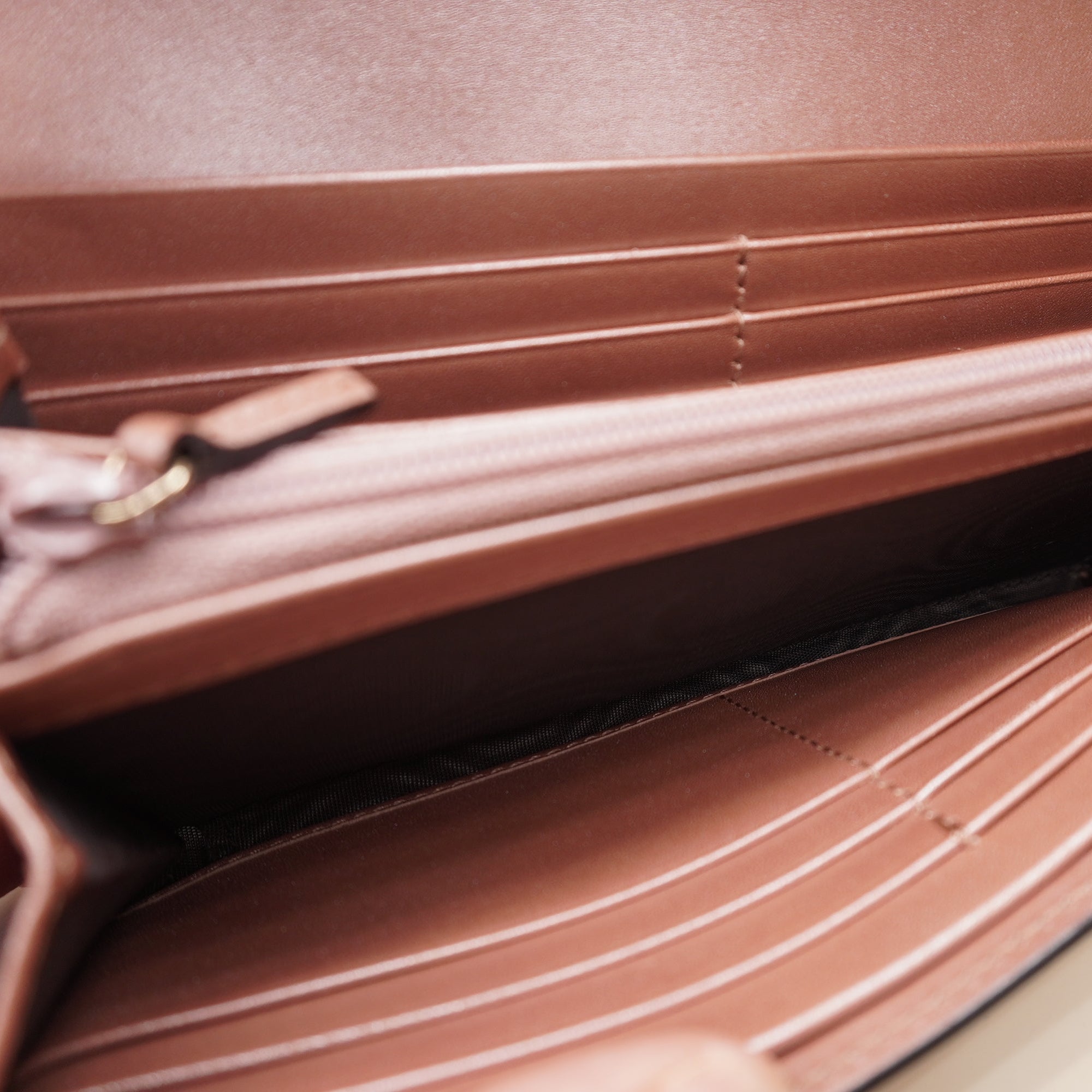 PRE-OWNED Champagne Pink Patent Guccissima Lovely Heart Long Wallet 