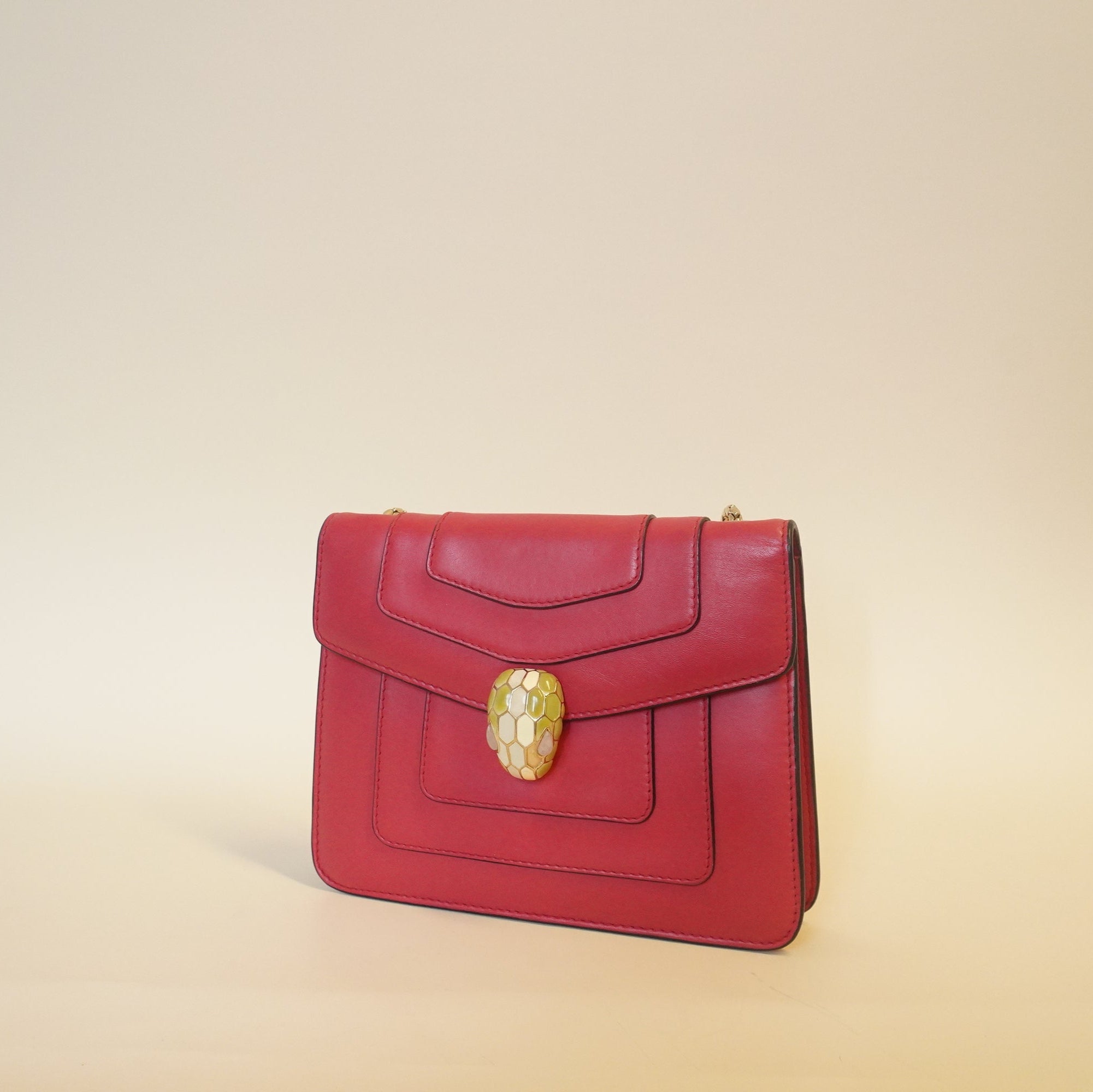 PRE-OWNED Red Serpenti Forever Square Shoulder Bag Leather Small