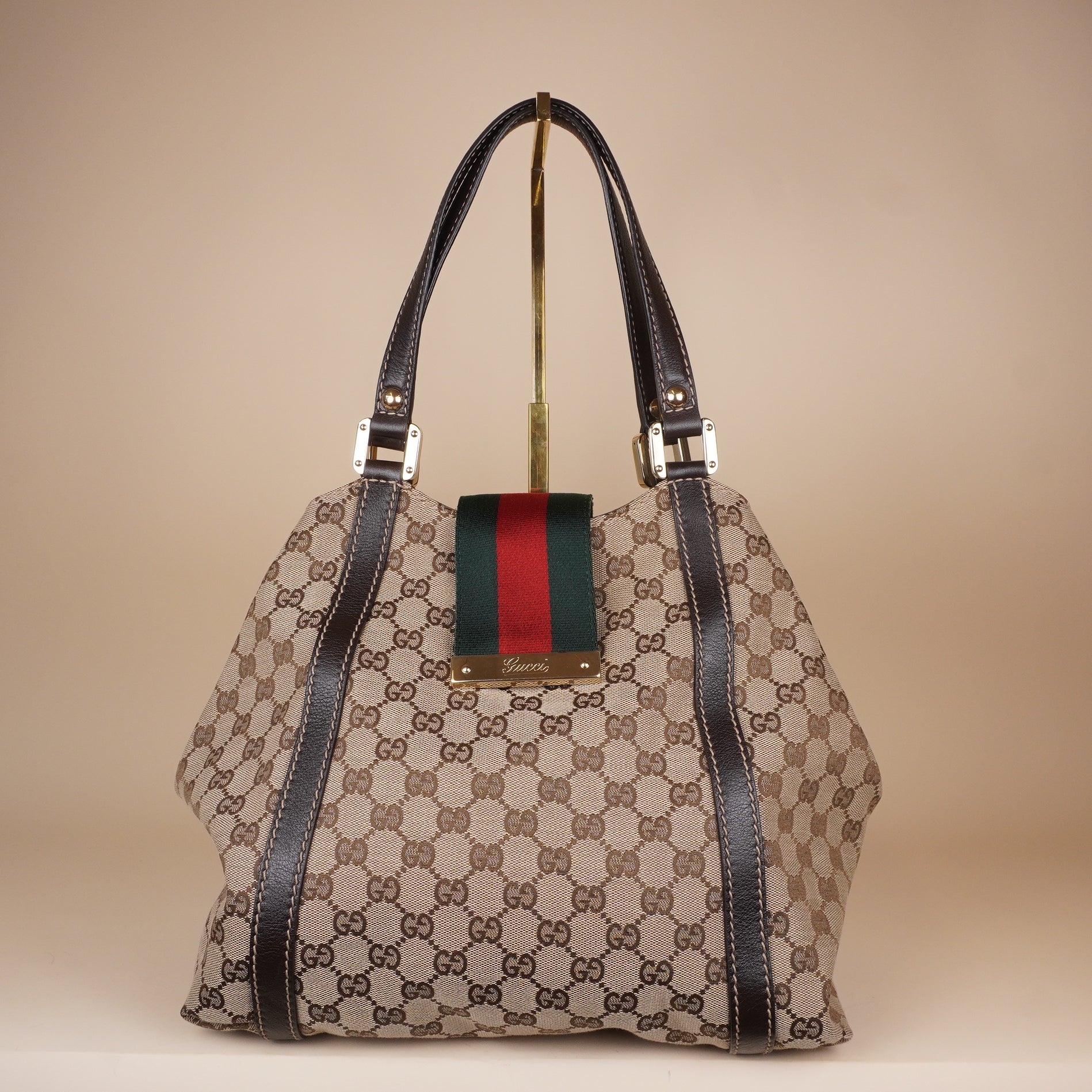 PRE-OWNED GG Monogram New Ladies Web Medium Tote