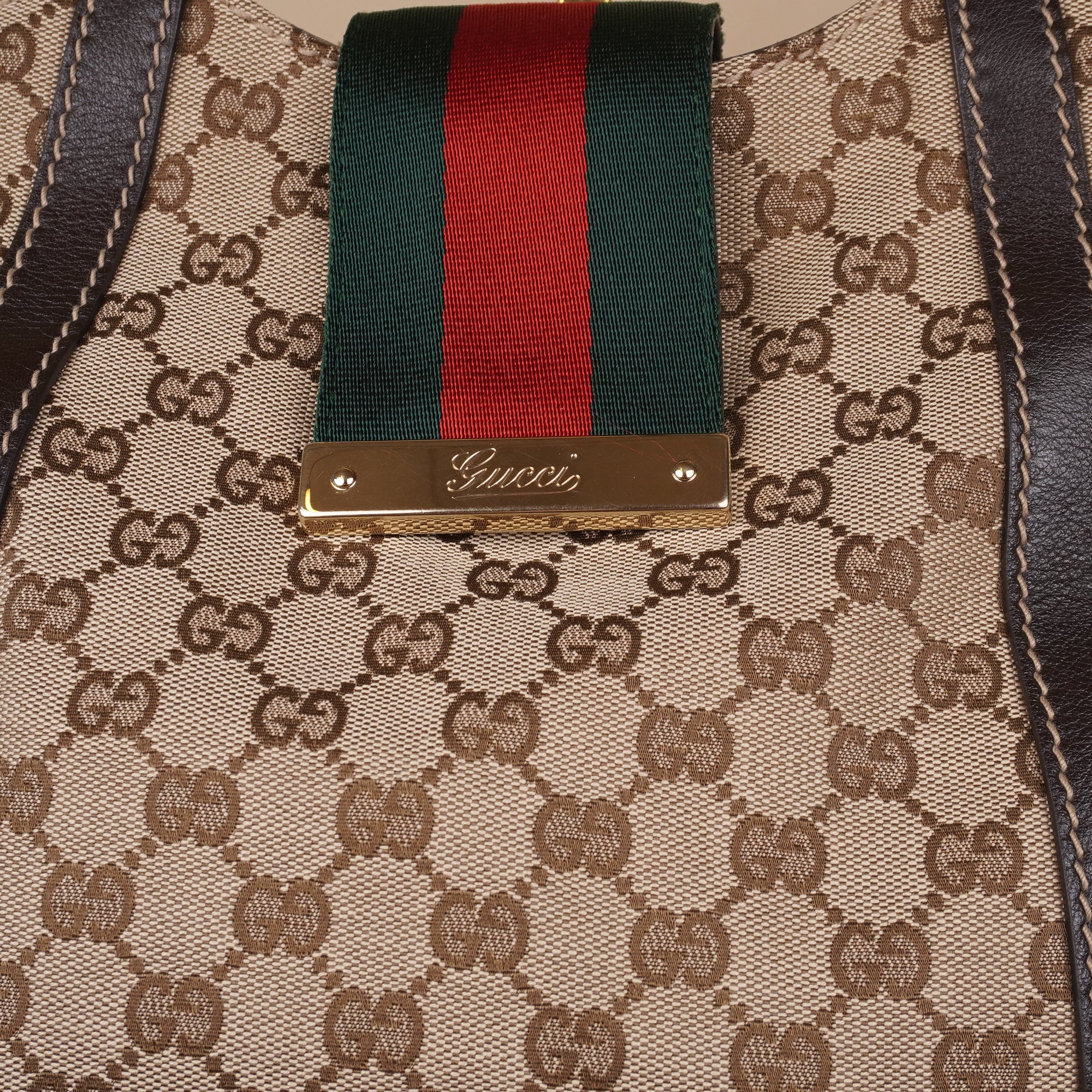 PRE-OWNED GG Monogram New Ladies Web Medium Tote