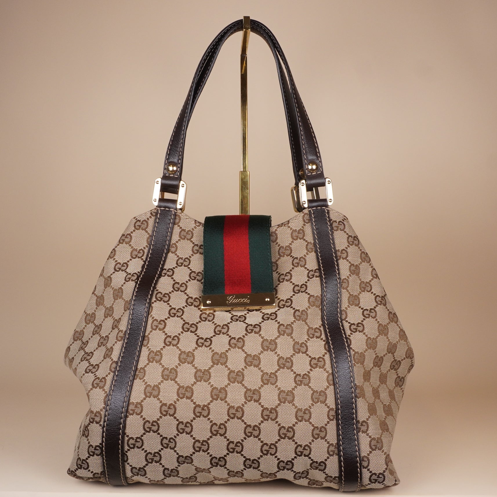 PRE-OWNED GG Monogram New Ladies Web Medium Tote