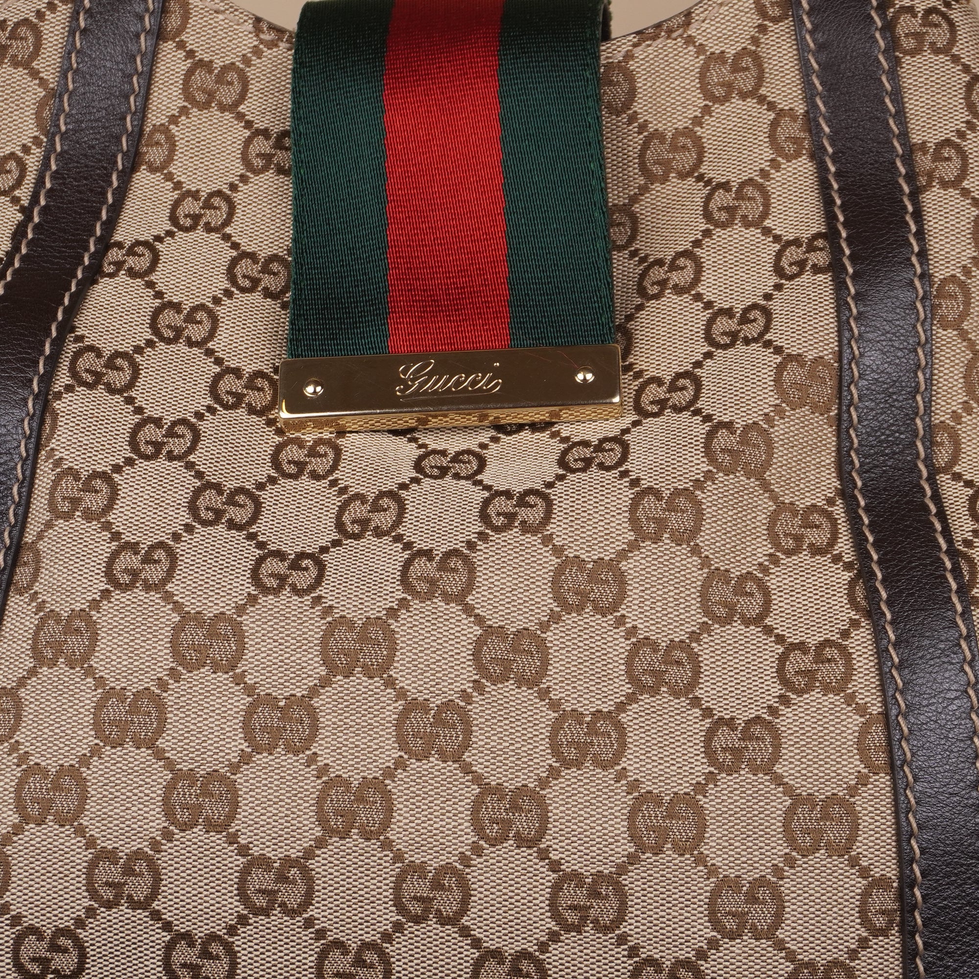 PRE-OWNED GG Monogram New Ladies Web Medium Tote