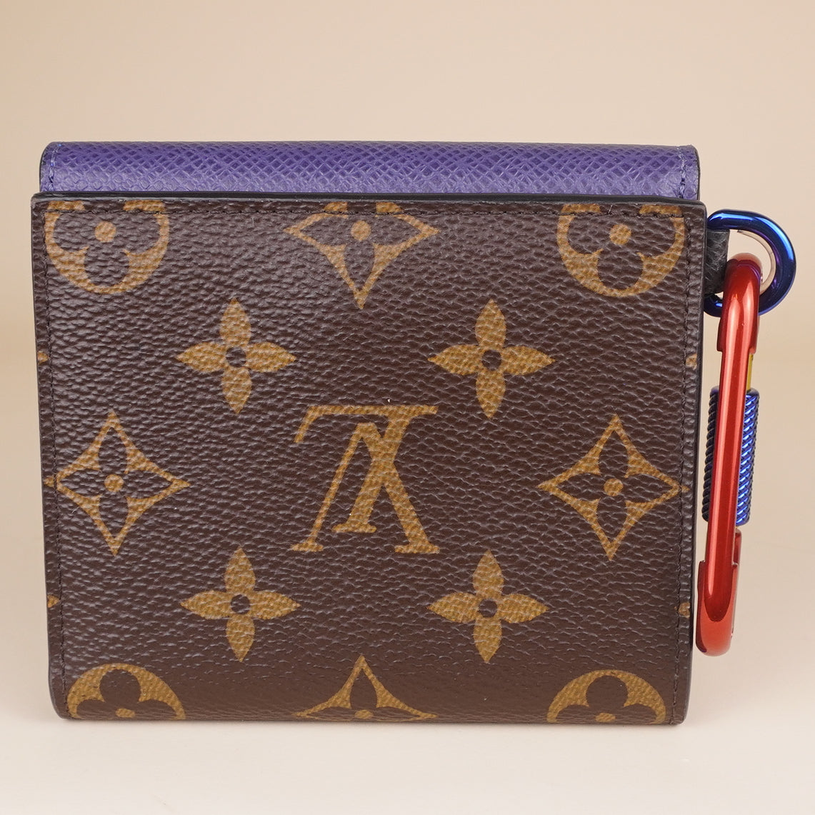 PRE-OWNED LV Bi-fold Wallet Brown Blue Navy Monogram Leather Patent 