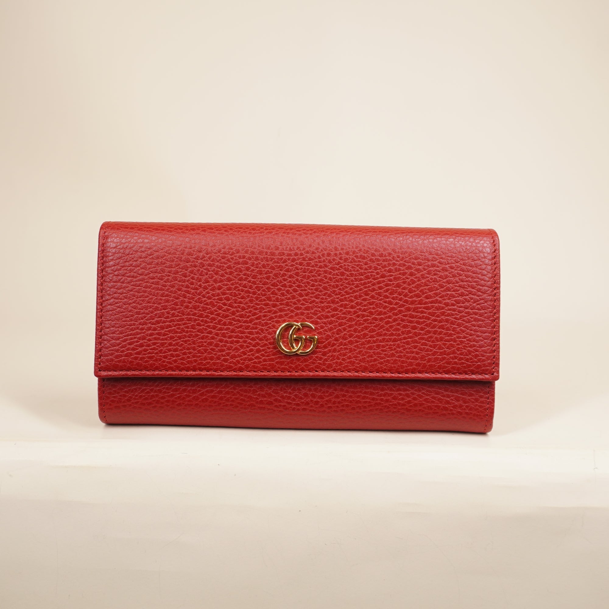 PRE-OWNED Dollar Calfskin GG Marmont Continental Wallet Hibiscus Red