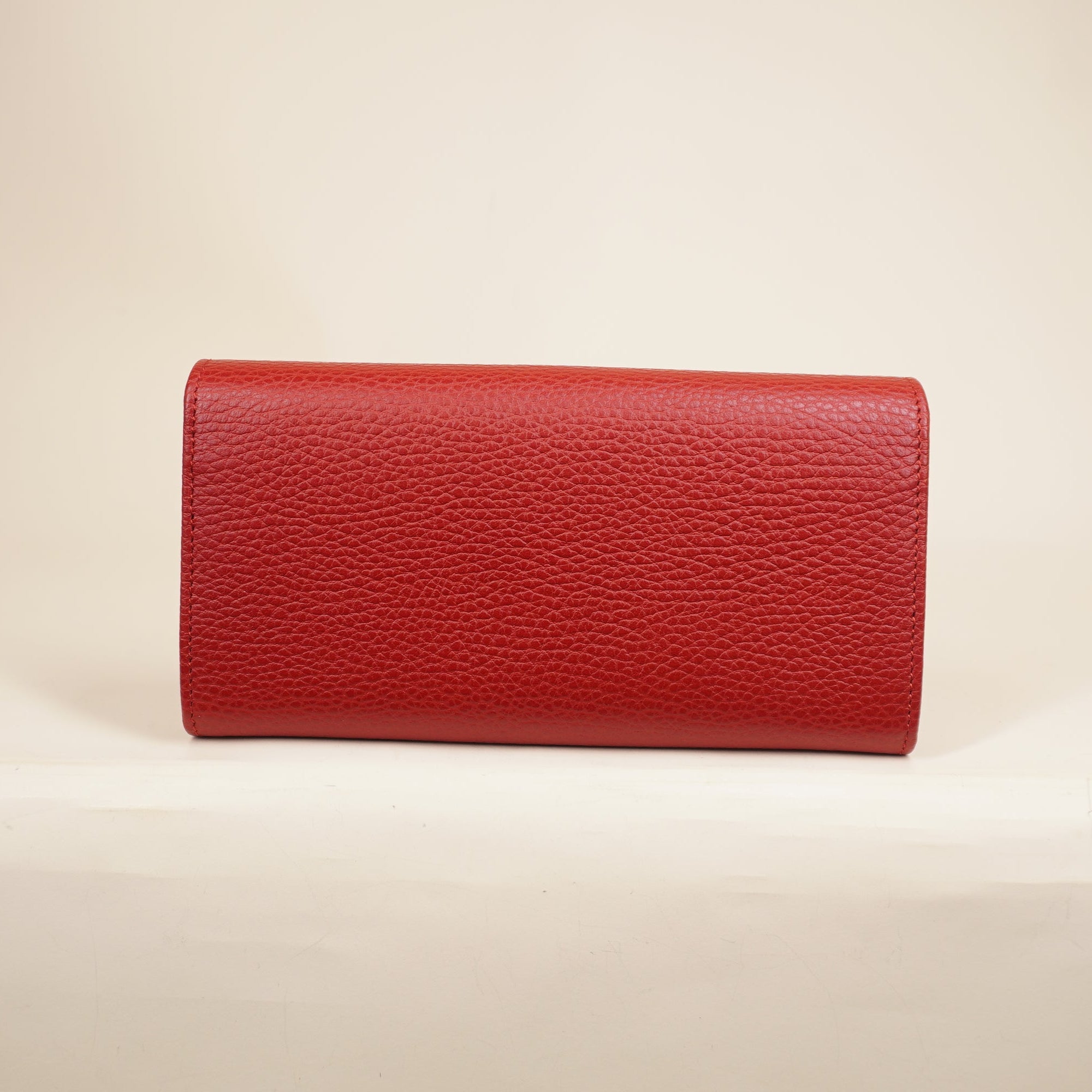 PRE-OWNED Dollar Calfskin GG Marmont Continental Wallet Hibiscus Red