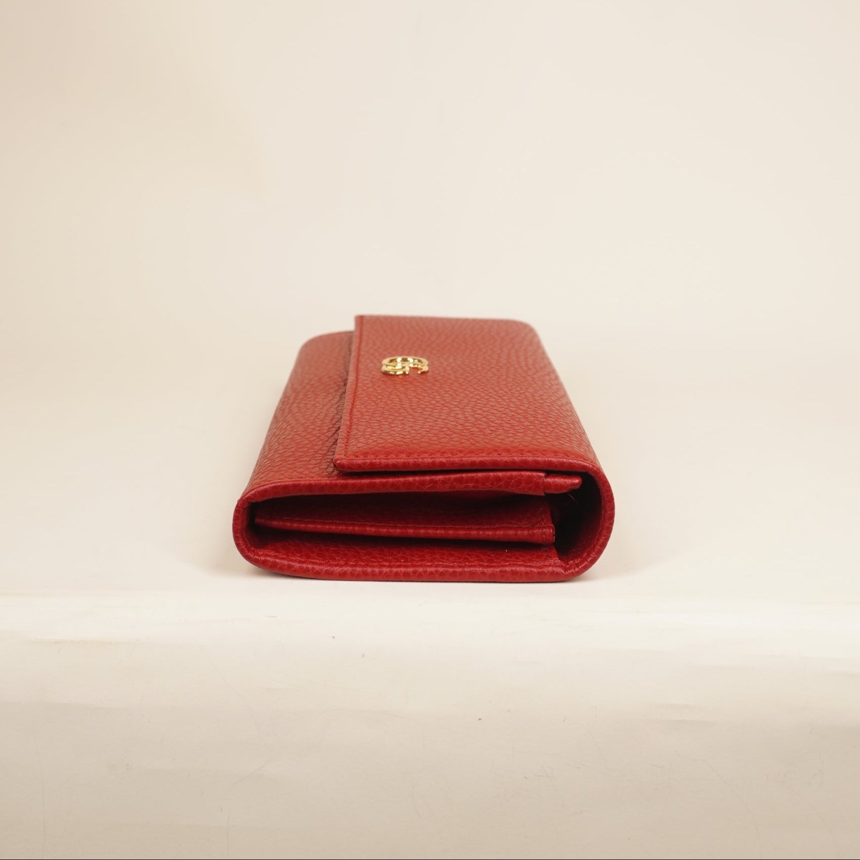 PRE-OWNED Dollar Calfskin GG Marmont Continental Wallet Hibiscus Red