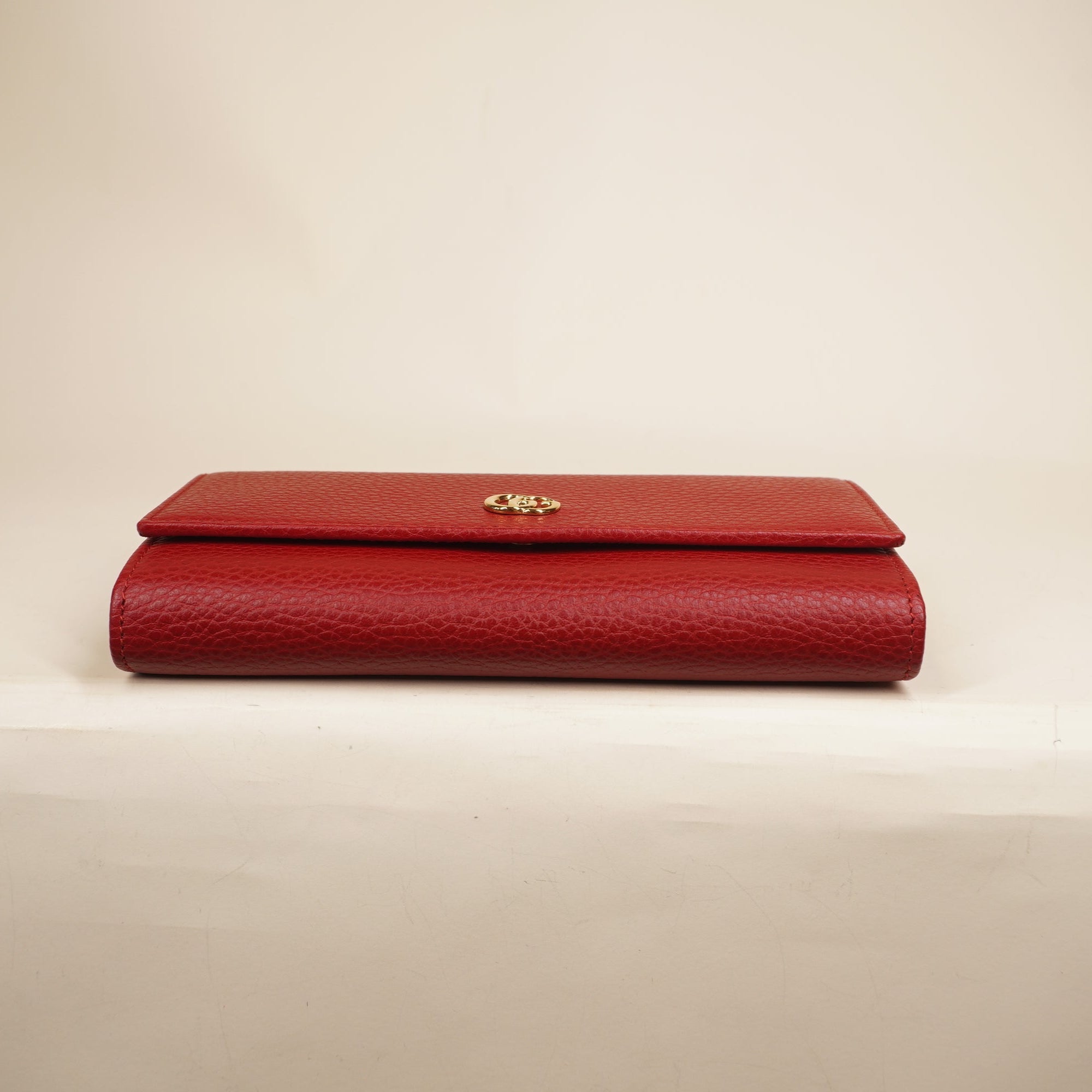 PRE-OWNED Dollar Calfskin GG Marmont Continental Wallet Hibiscus Red