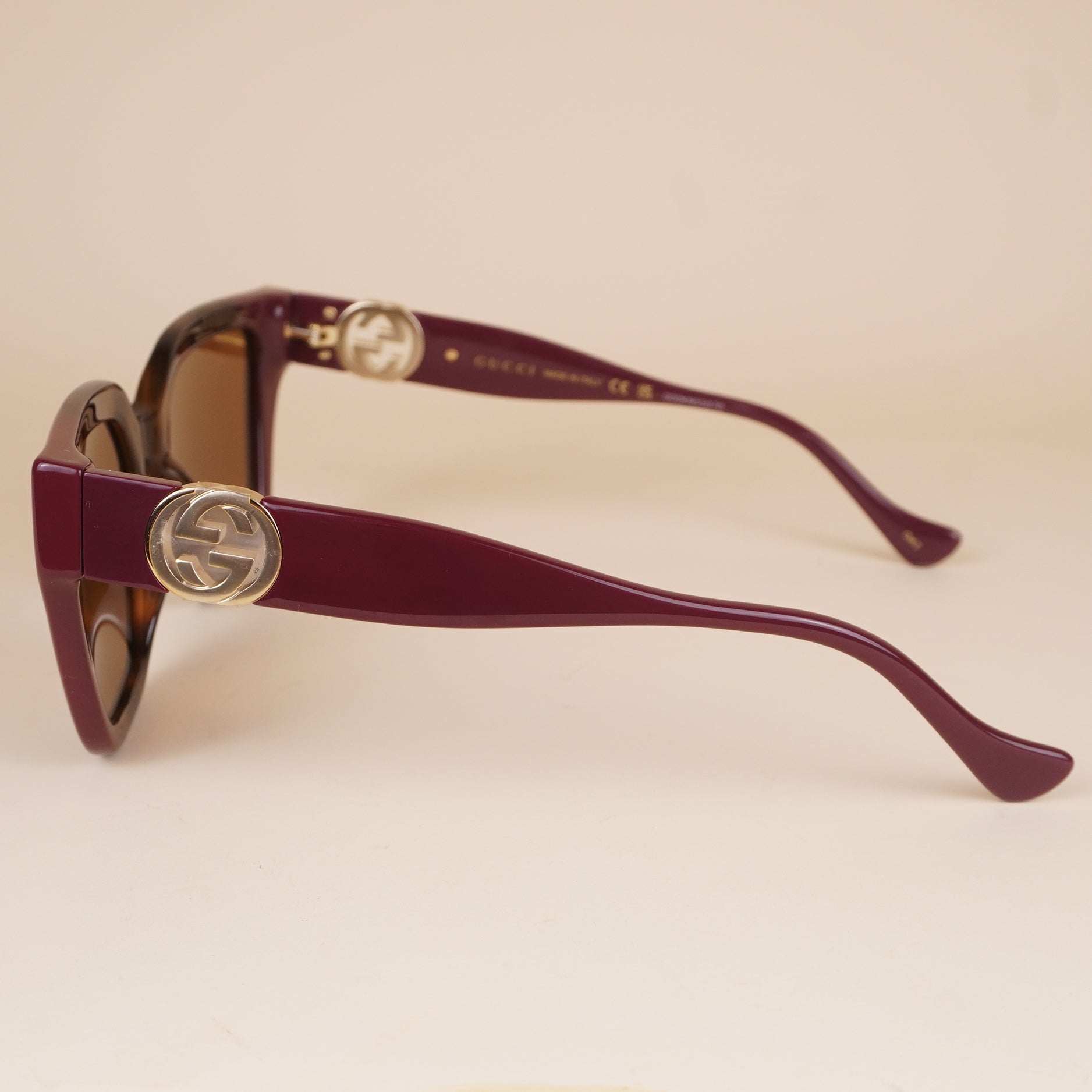 PRE-OWNED GG Havana Burgundy Brown Women's D-Frame Sunglasses GG1023S