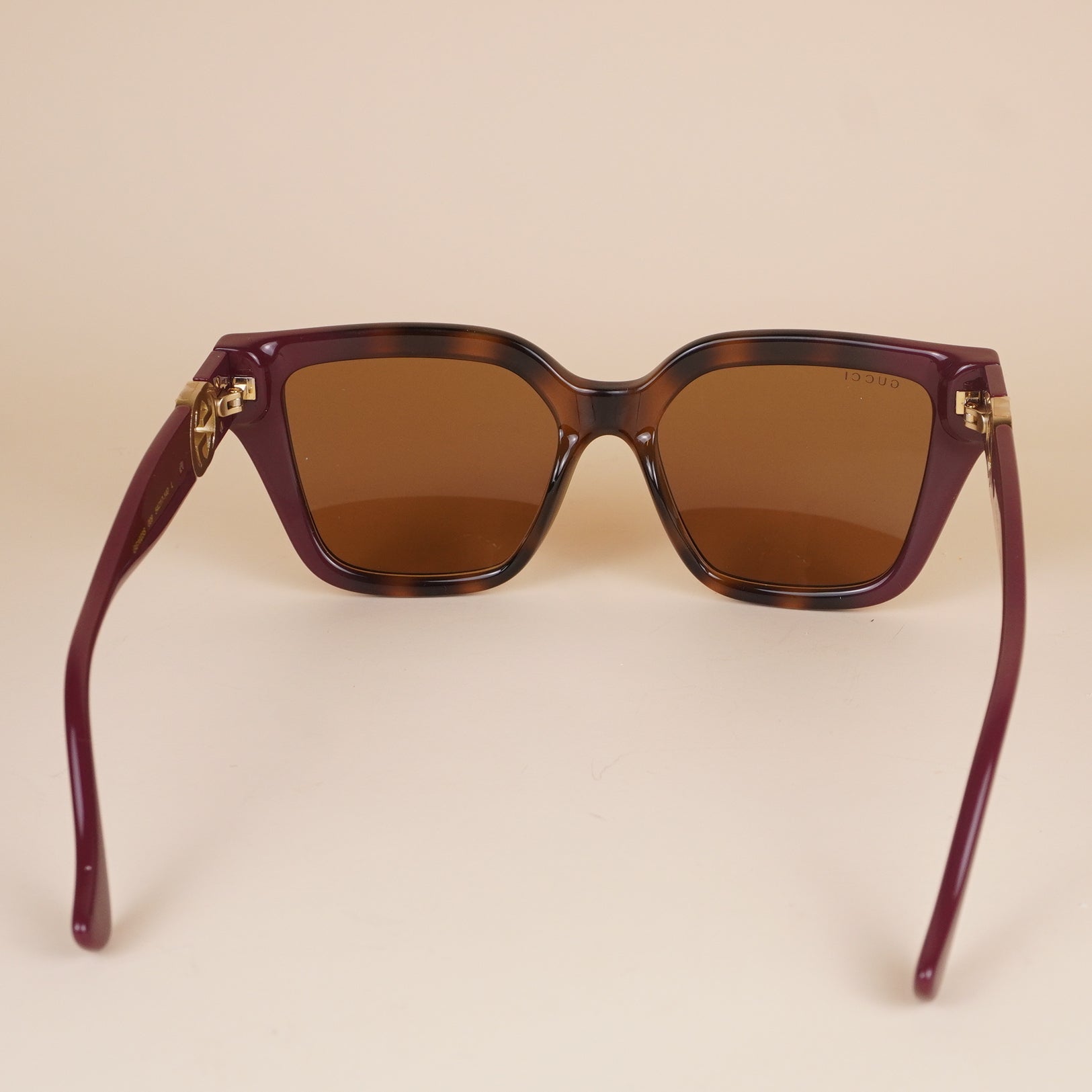 PRE-OWNED GG Havana Burgundy Brown Women's D-Frame Sunglasses GG1023S