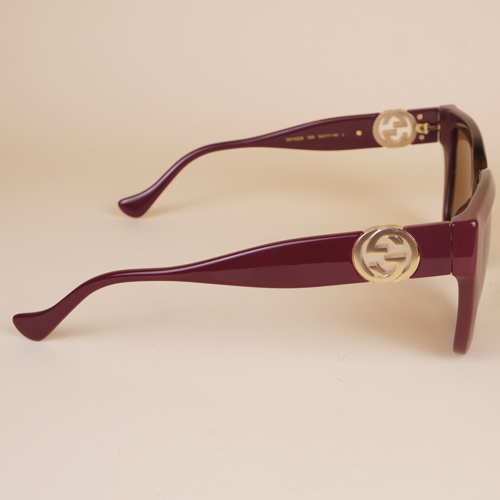 PRE-OWNED GG Havana Burgundy Brown Women's D-Frame Sunglasses GG1023S