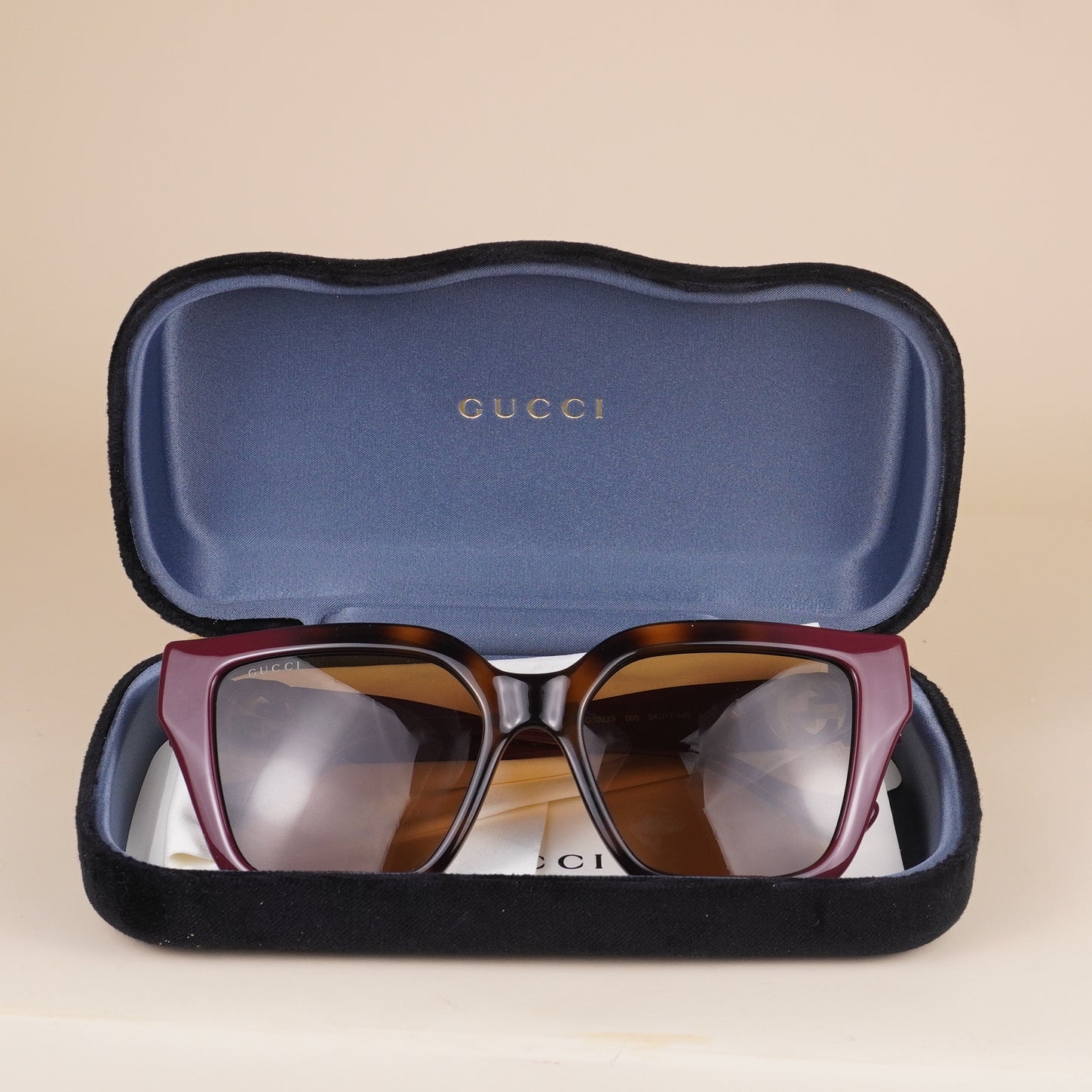 PRE-OWNED GG Havana Burgundy Brown Women's D-Frame Sunglasses GG1023S