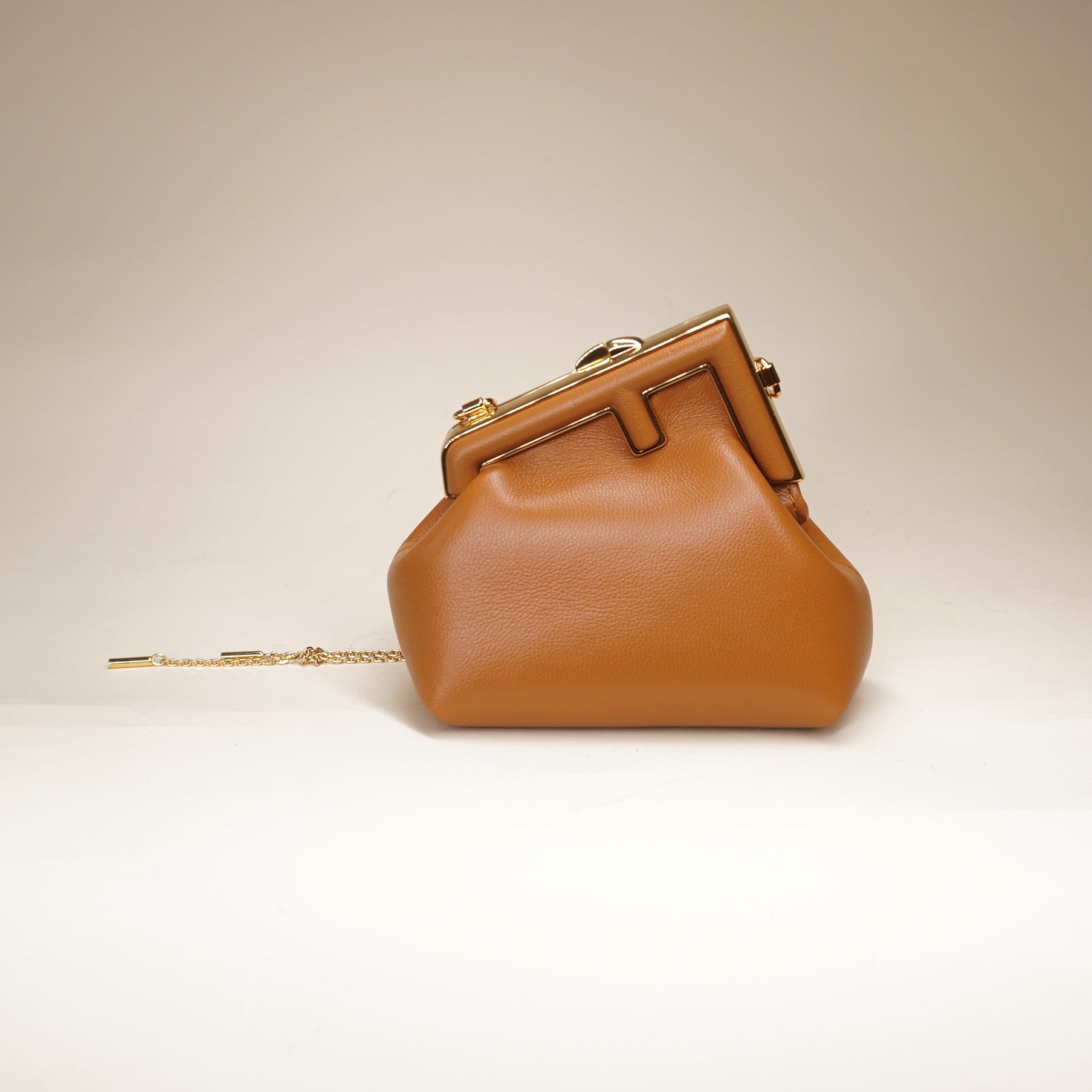 PRE-OWNED FF Shiny Nappa Nano First Bag Charm Brown