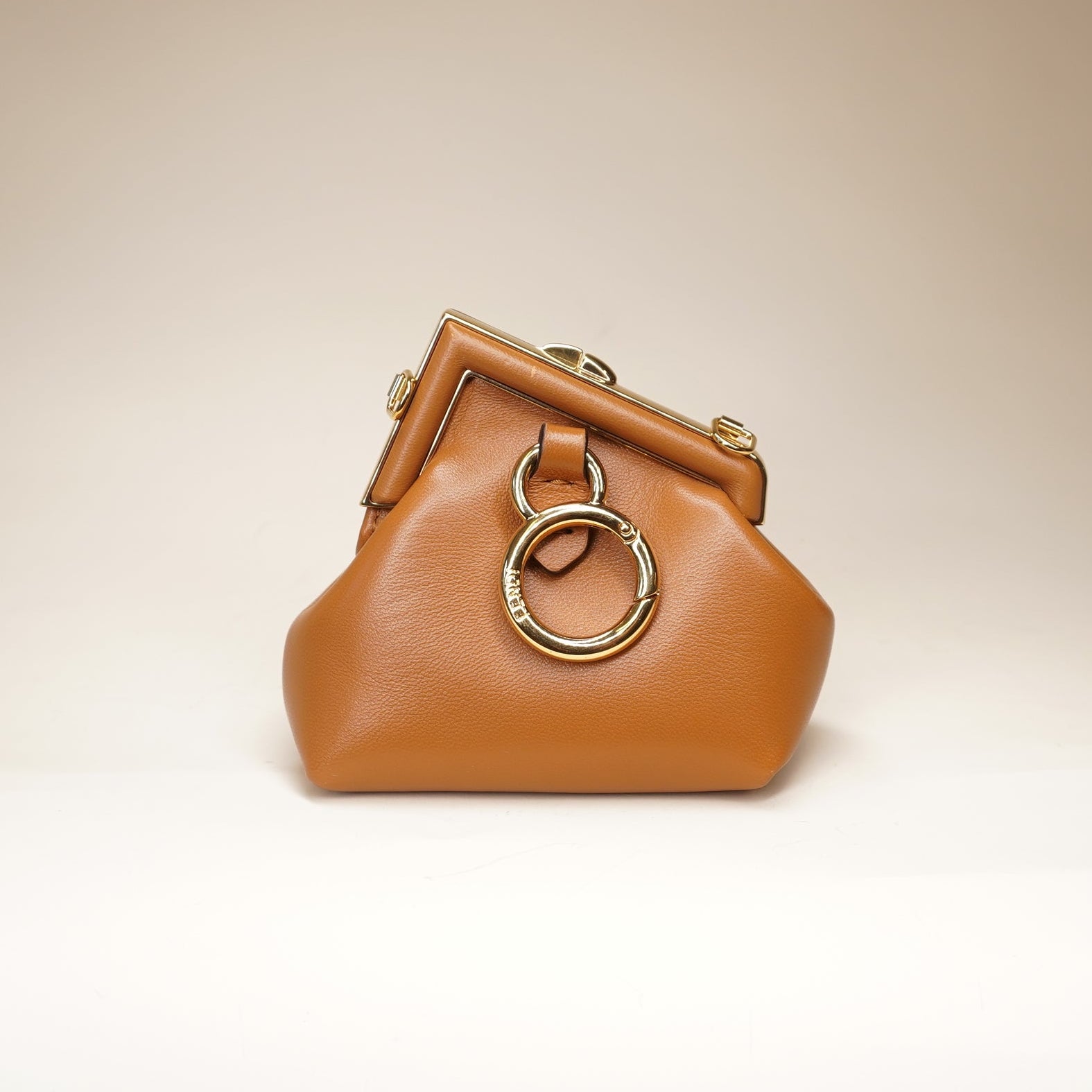 PRE-OWNED FF Shiny Nappa Nano First Bag Charm Brown