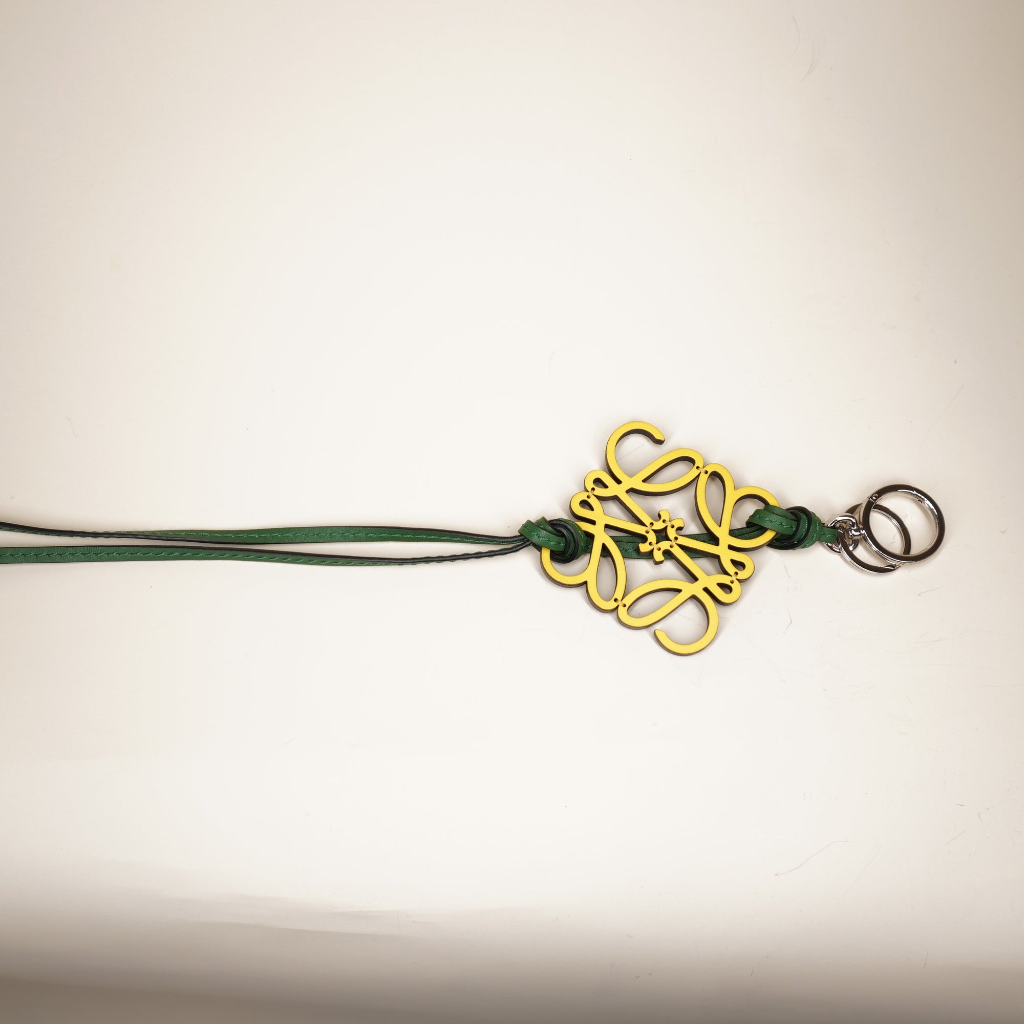 PRE-OWNED Anagram Leather Yellow and Green Long Bag Charm 