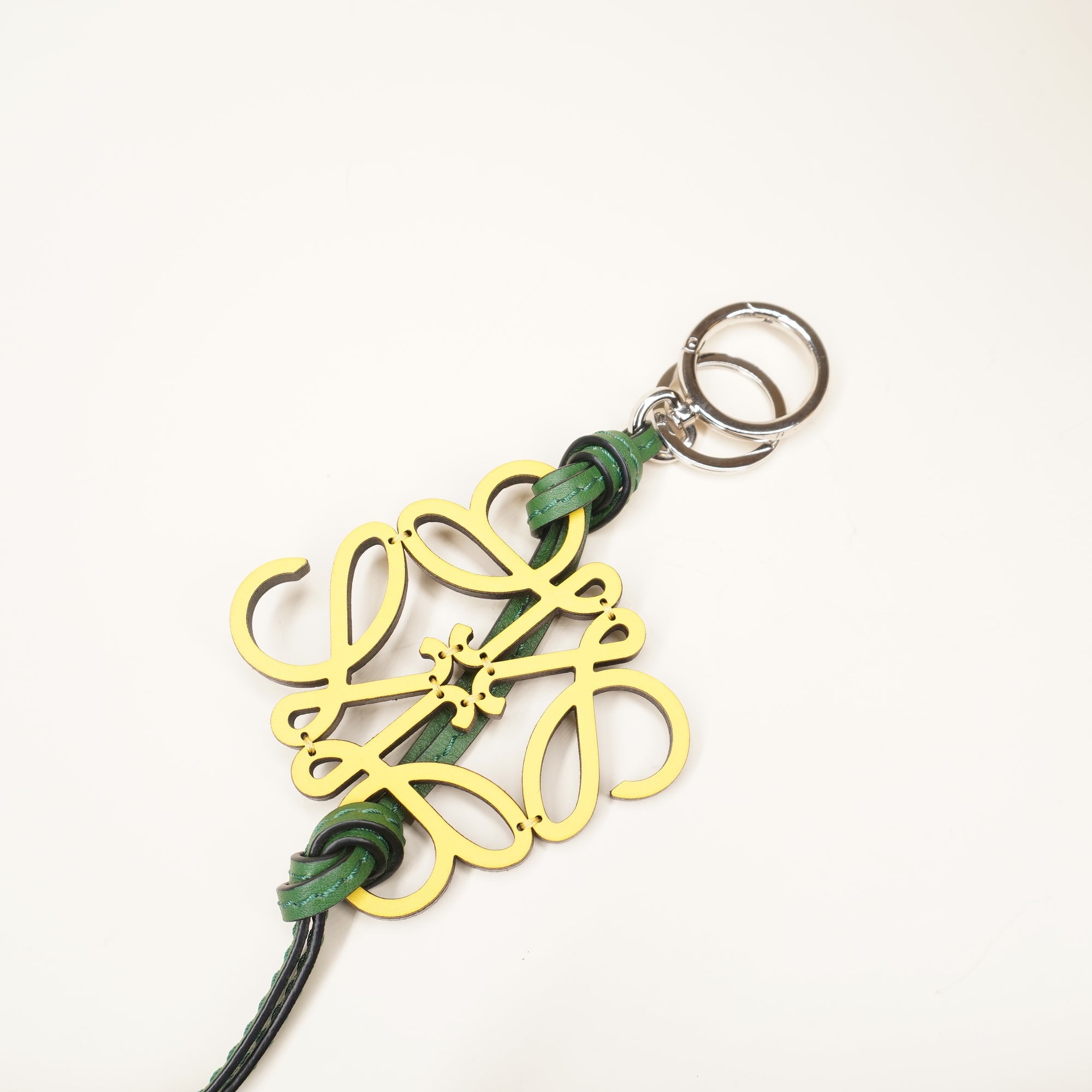 PRE-OWNED Anagram Leather Yellow and Green Long Bag Charm 