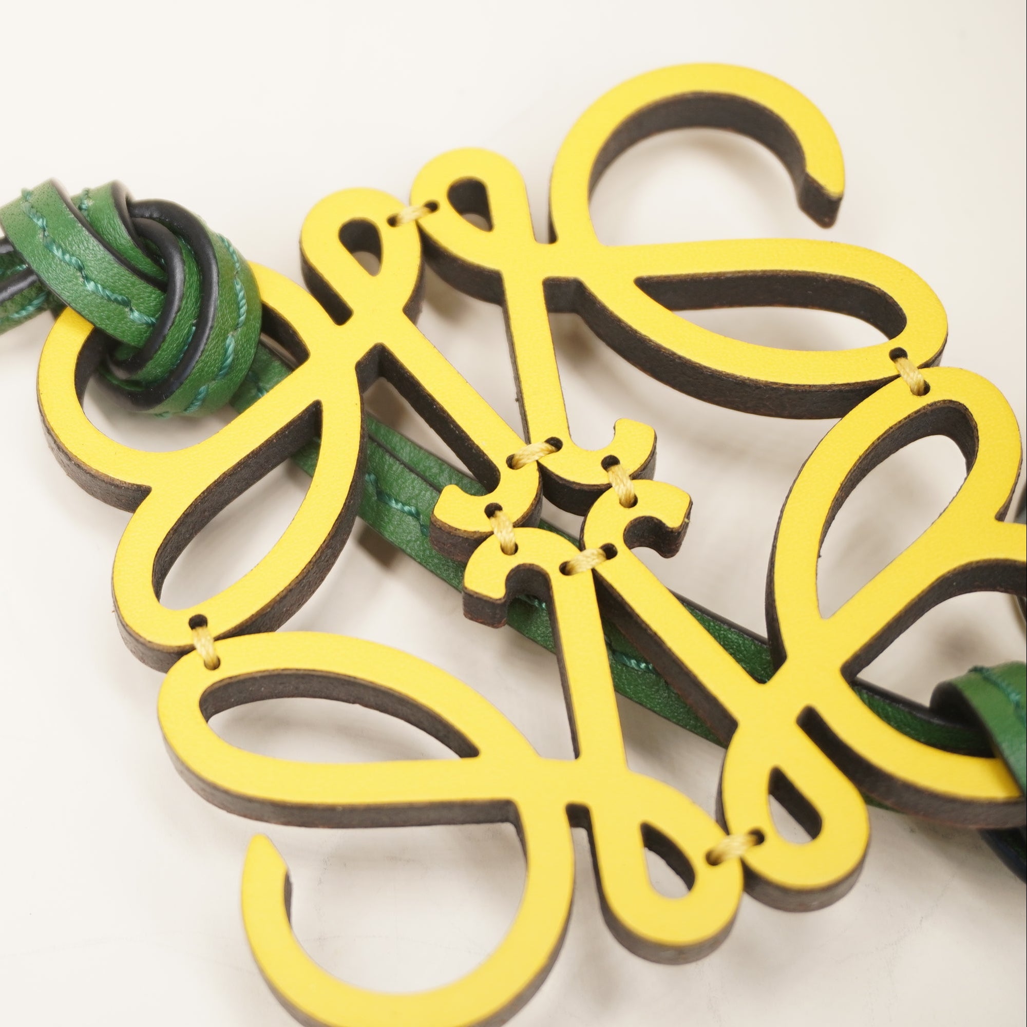 PRE-OWNED Anagram Leather Yellow and Green Long Bag Charm 