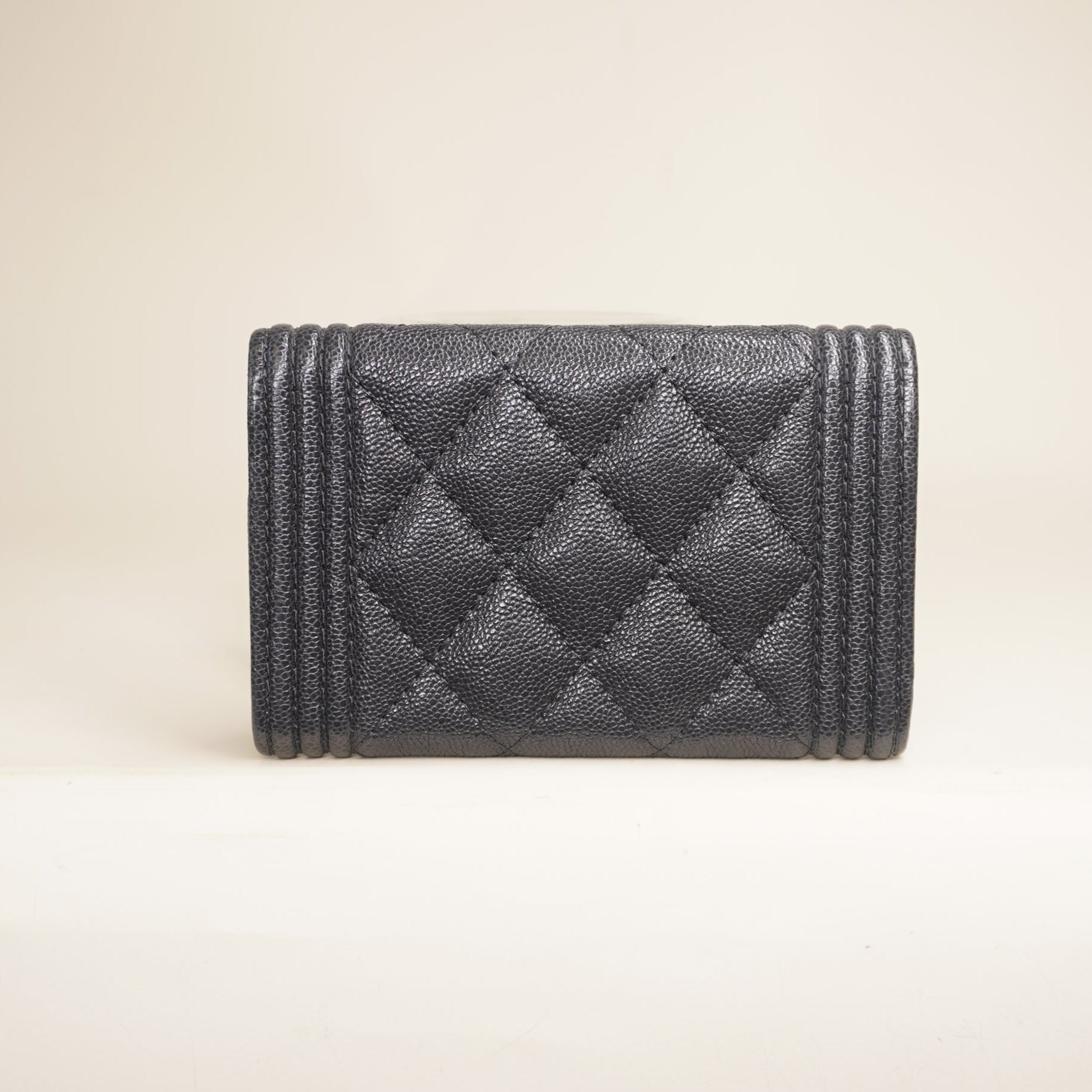 PRE-OWNED CC Black Caviar Quilted Boy Flap Card Holder