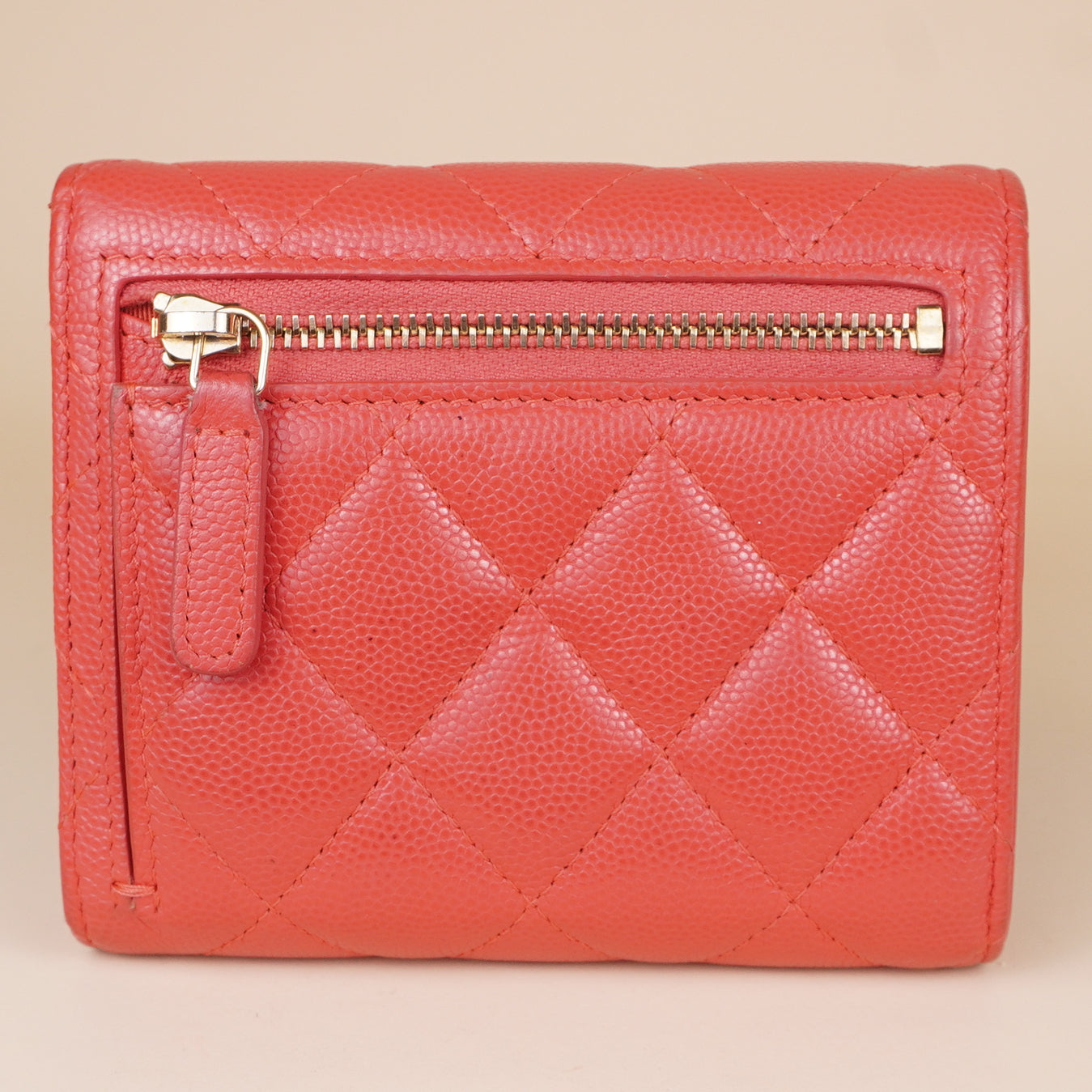 PRE-OWNED CC Pink Caviar Quilted Leather Flap Card Holder