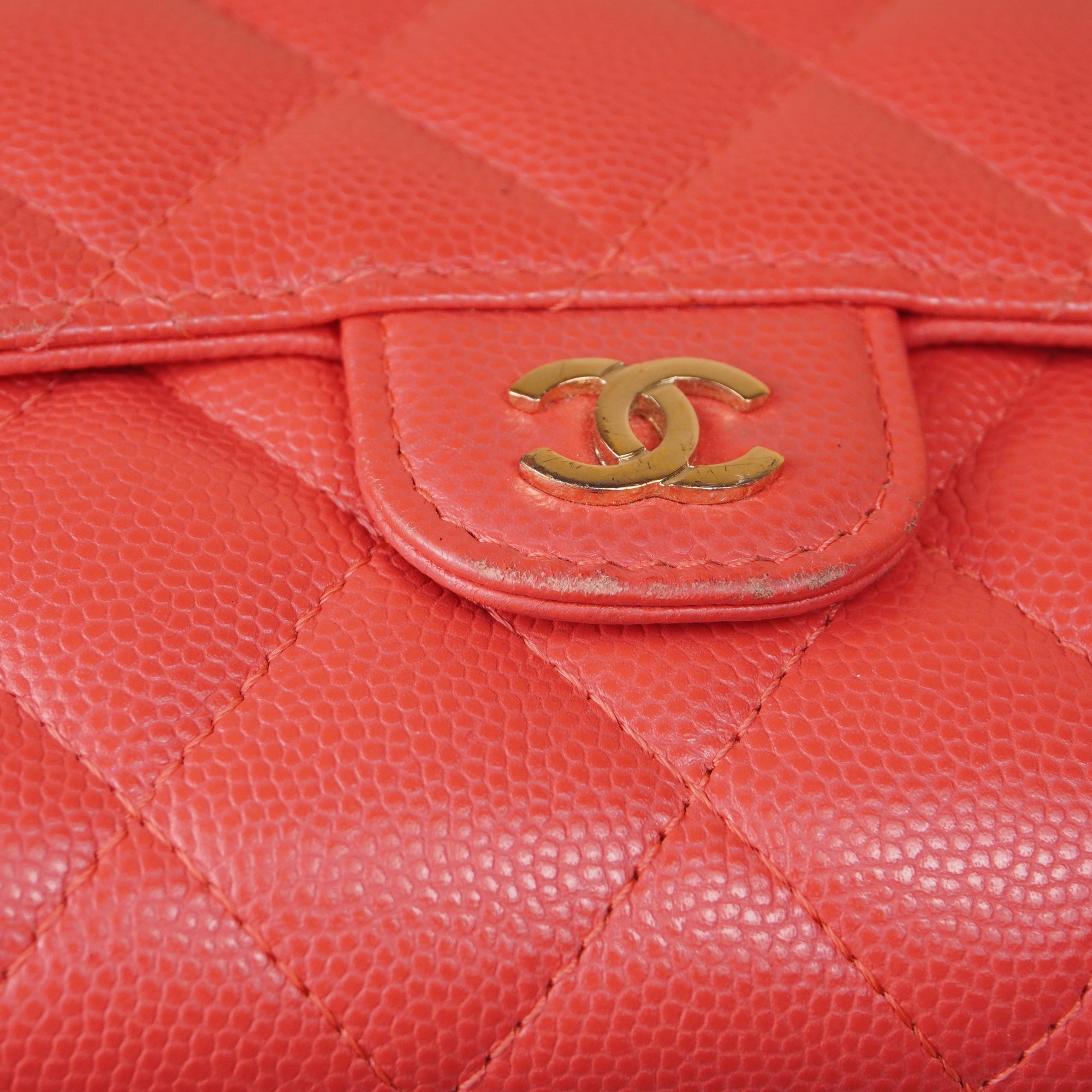 PRE-OWNED CC Pink Caviar Quilted Leather Flap Card Holder