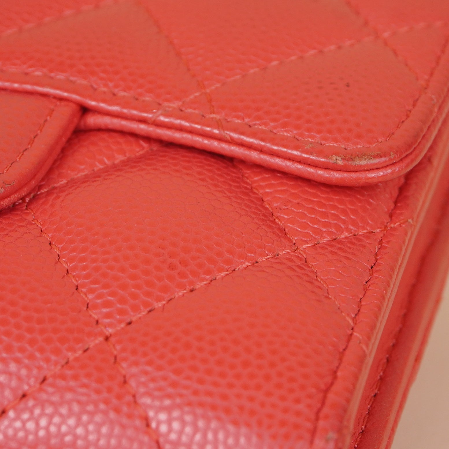 PRE-OWNED CC Pink Caviar Quilted Leather Flap Card Holder