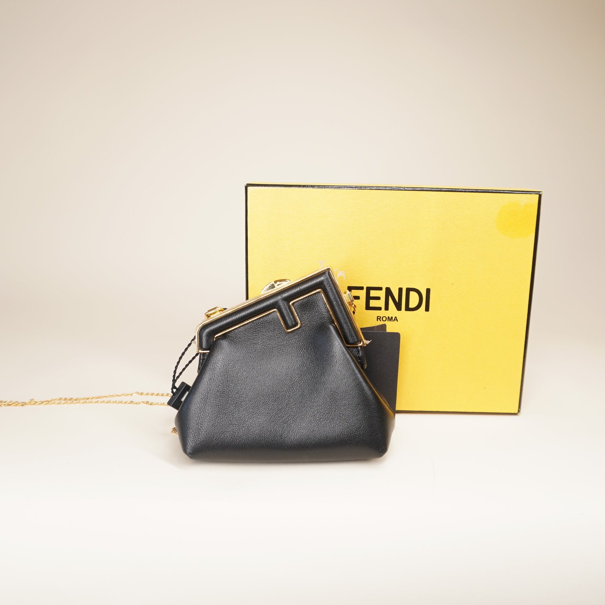 PRE-OWNED FF Shiny Nappa Nano Fendi First Bag Charm Black