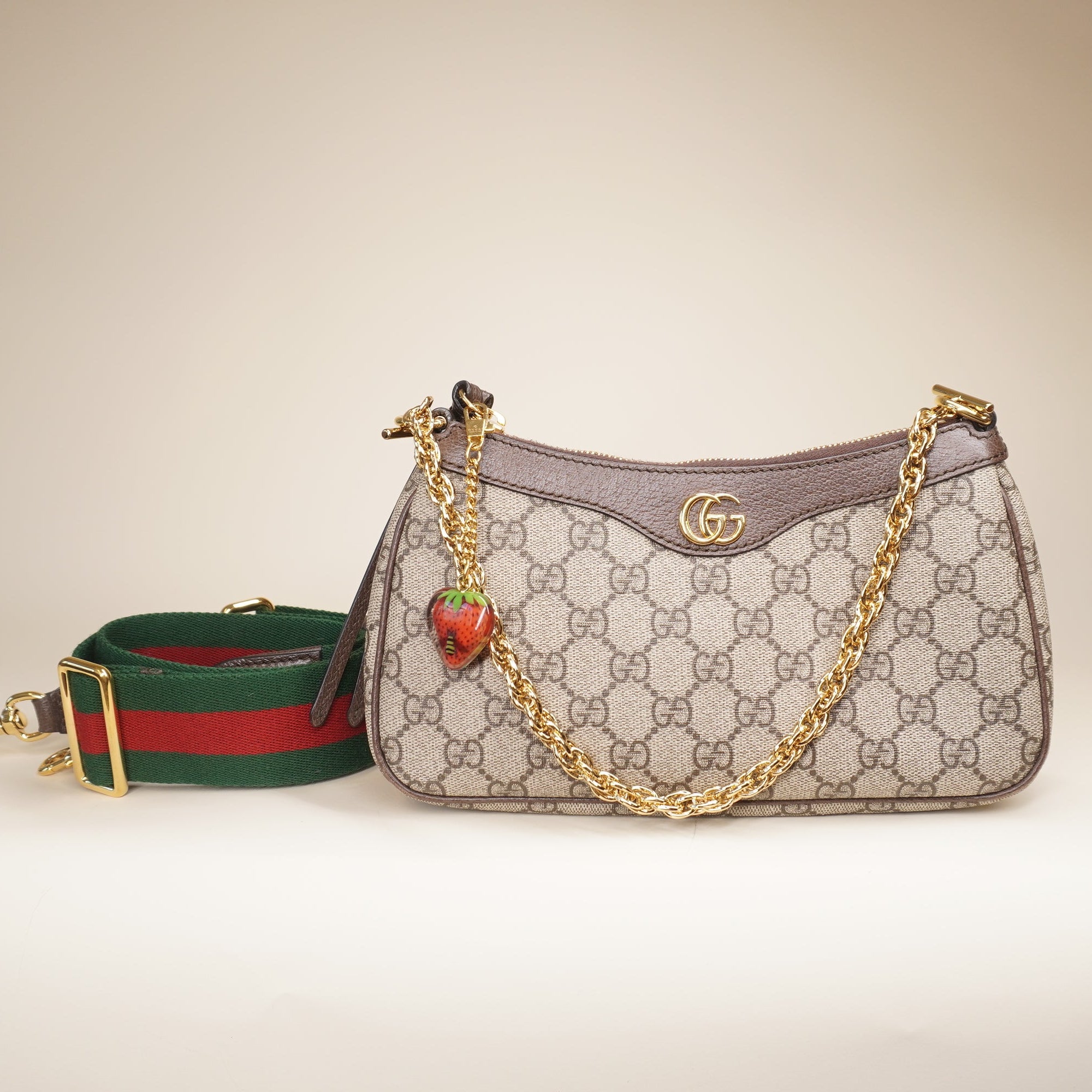 PRE-OWNED Ophidia GG Coated Canvas Strawberry Shoulder Bag