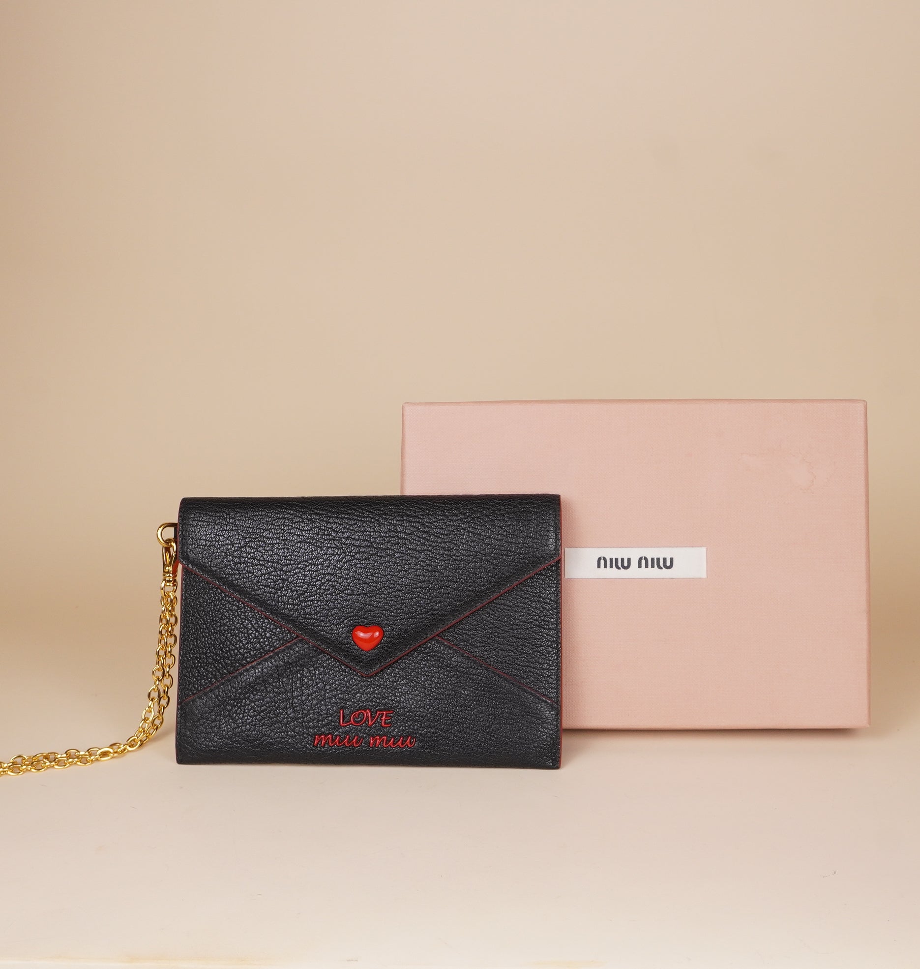 PRE-OWNED Madras Love Chain Envelope Black Wallet
