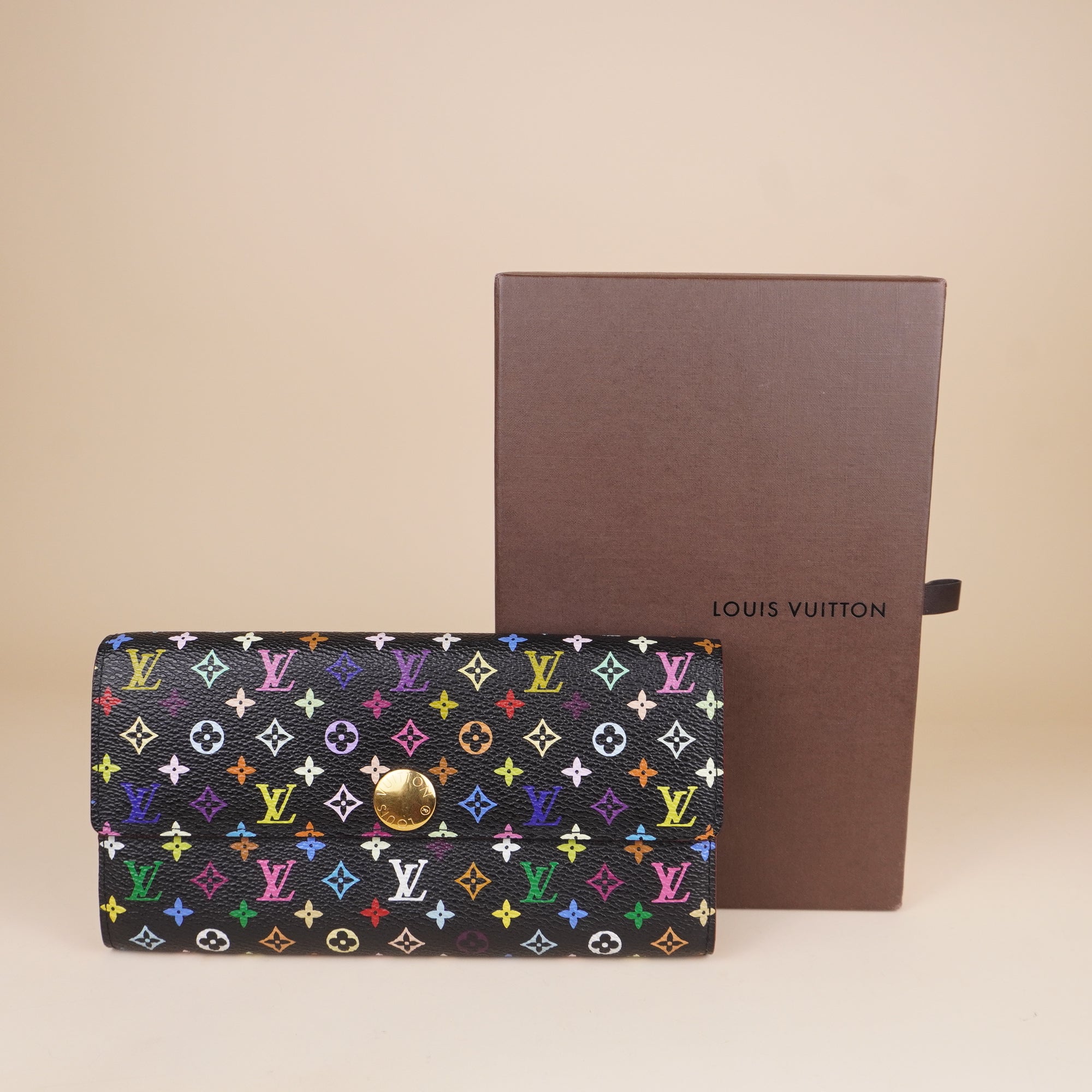 PRE-OWNED LV Monogram Multicolor Sarah Wallet Black