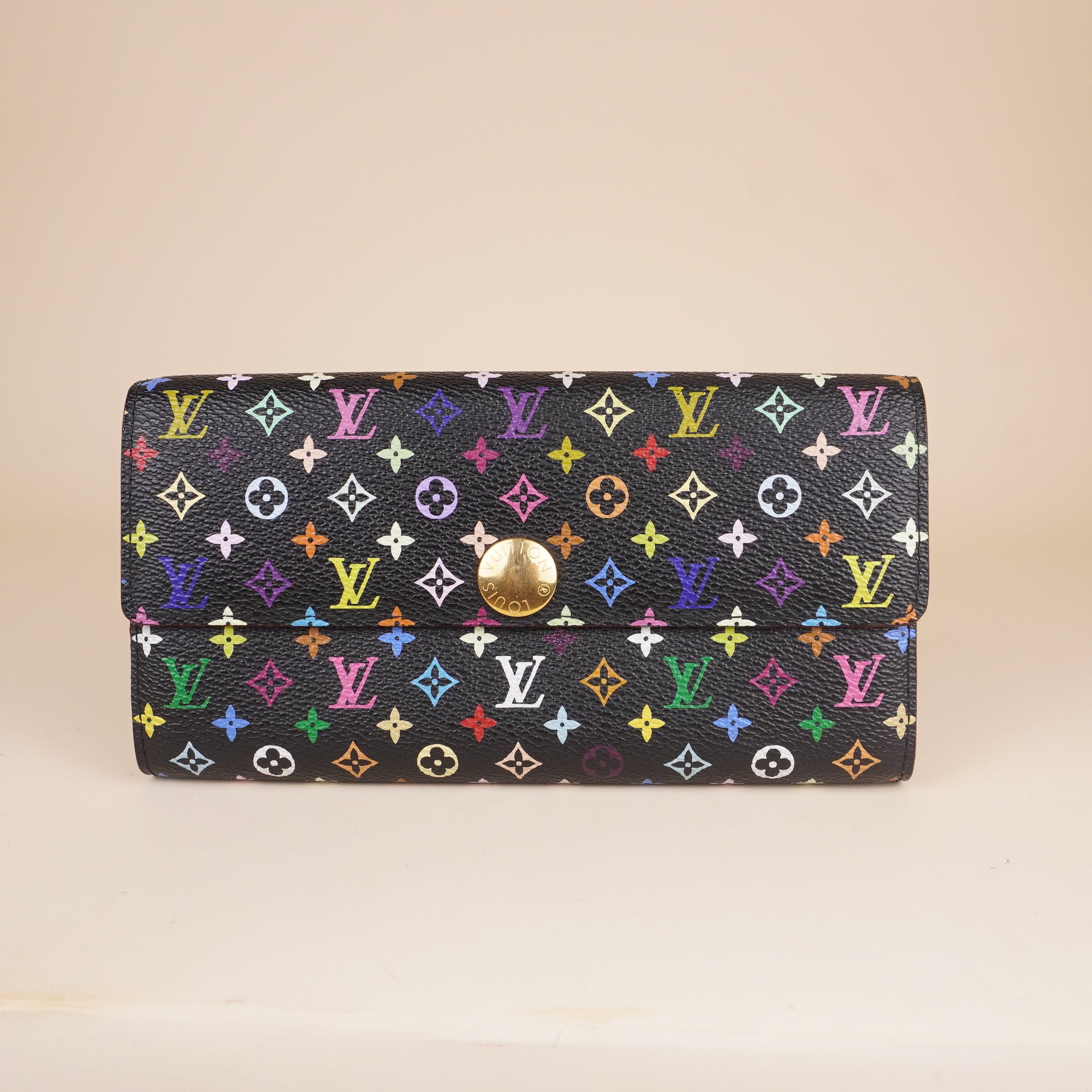 PRE-OWNED LV Monogram Multicolor Sarah Wallet Black