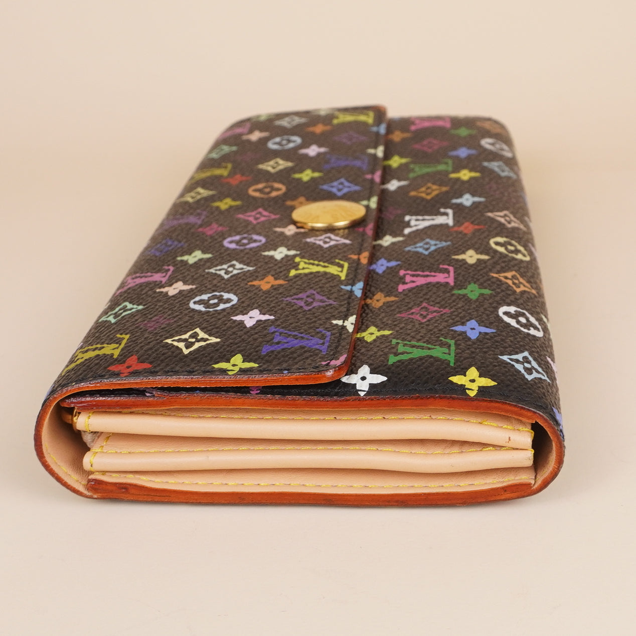 PRE-OWNED LV Monogram Multicolor Sarah Wallet Black