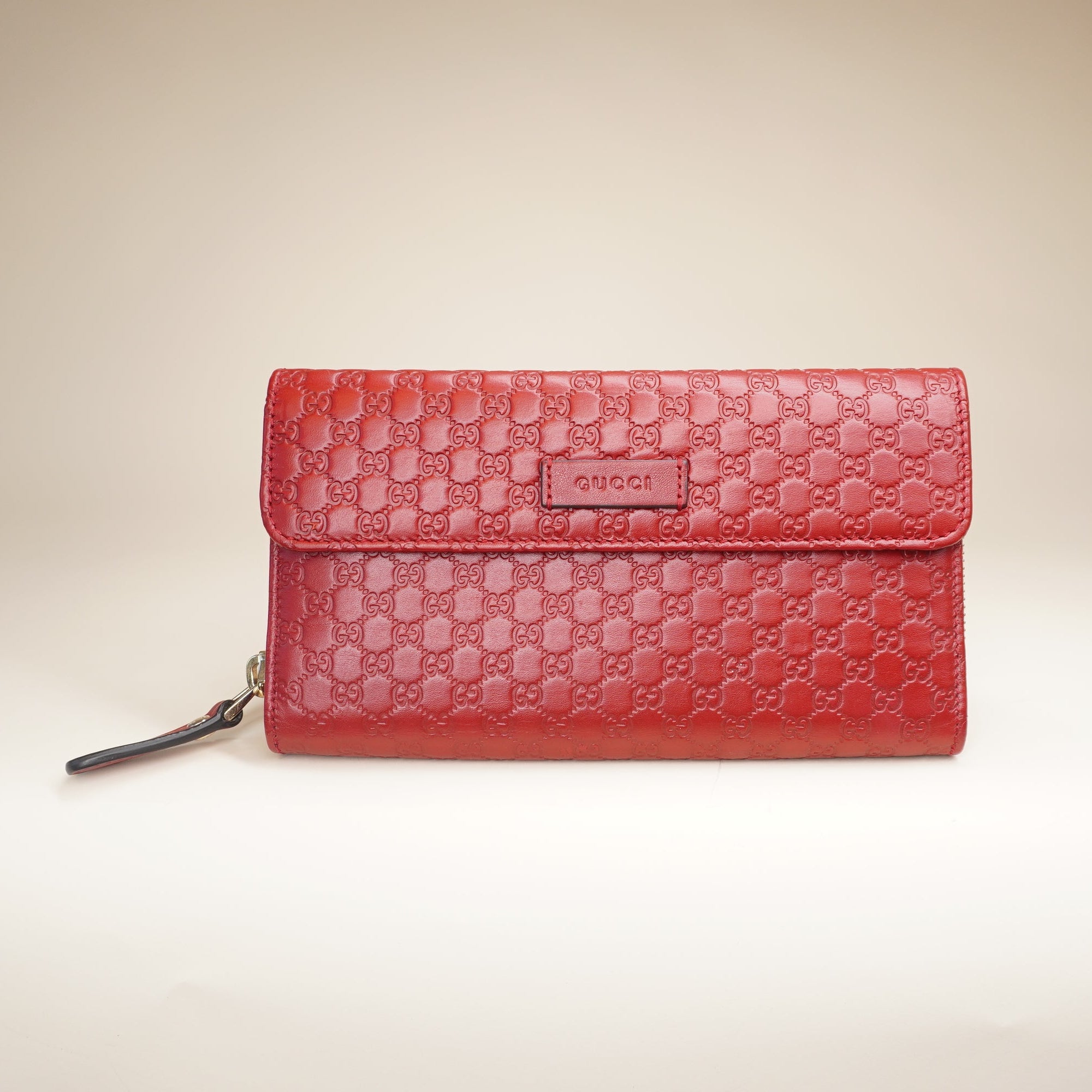 PRE-OWNED Red Micro Guccissima Leather Continental Zippy Wallet